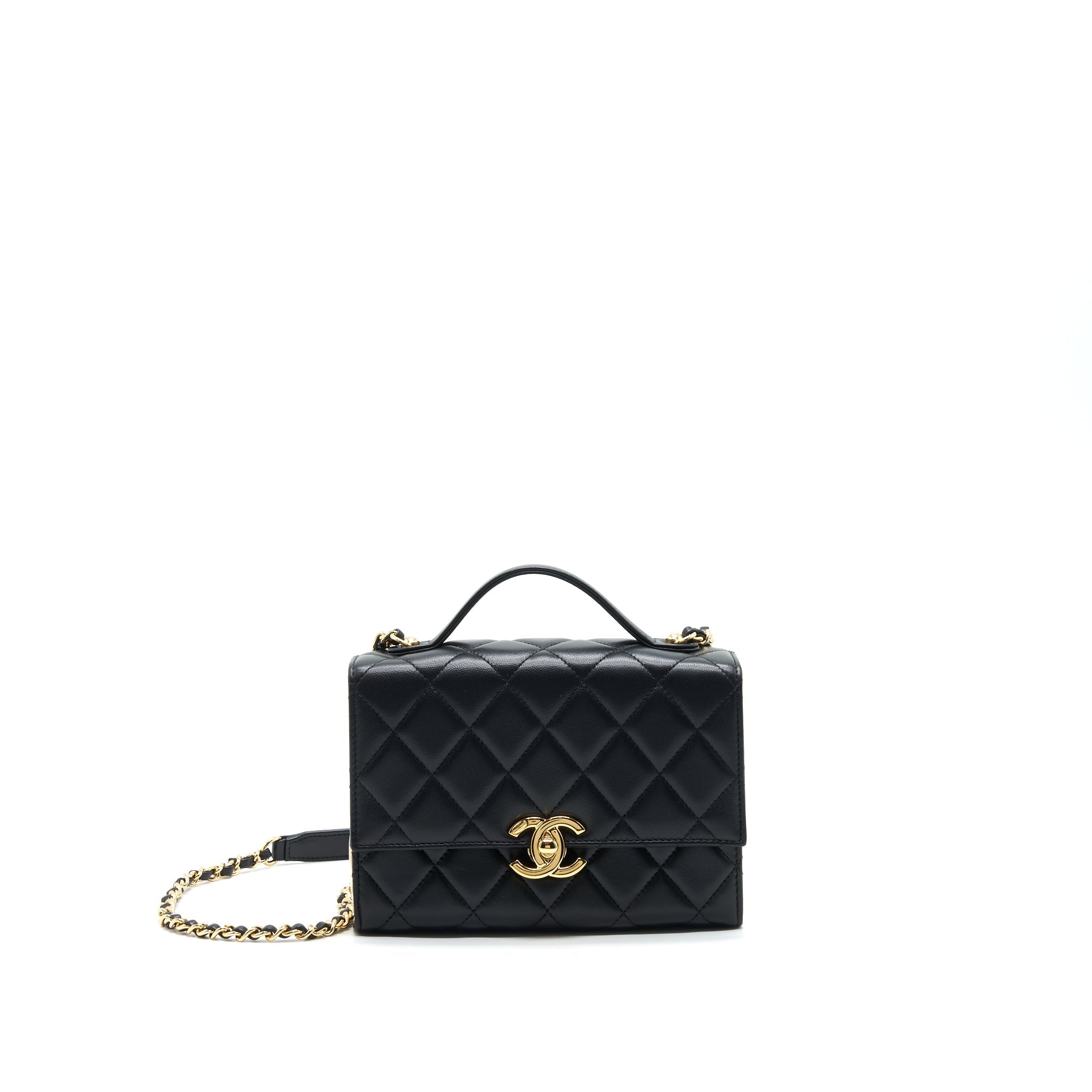 CHANEL 21K GOLD METAL MINI FLAP BAG WITH HANDLE BLACK GHW