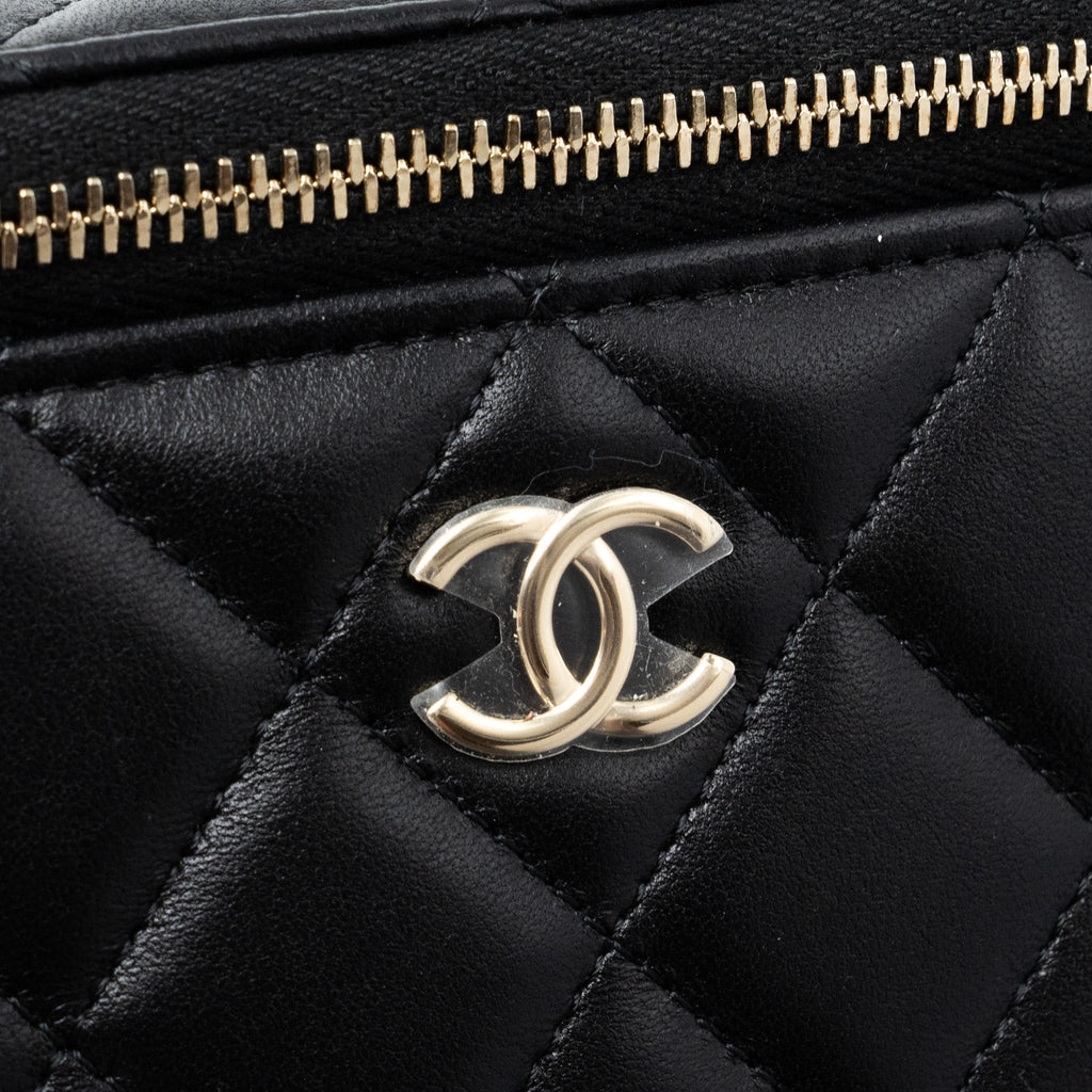 CHANEL TOP HANDLE LONG VANITY WITH CHAIN LAMBSKIN BLACK LGHW(MICROCHIP)