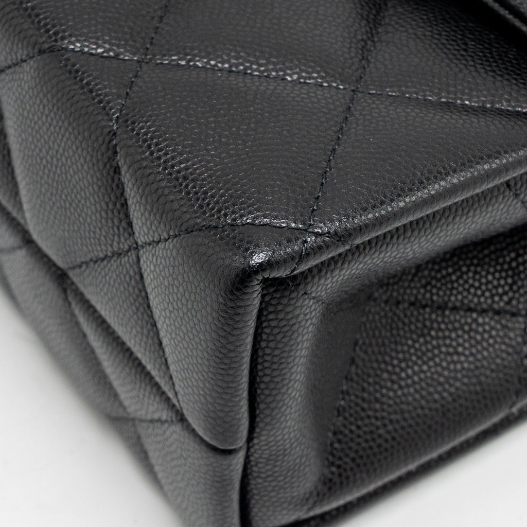 CHANEL TOP HANDLE QUILTED CC FLAP BAG CAVIAR BLACK LGHW (MICROCHIP)