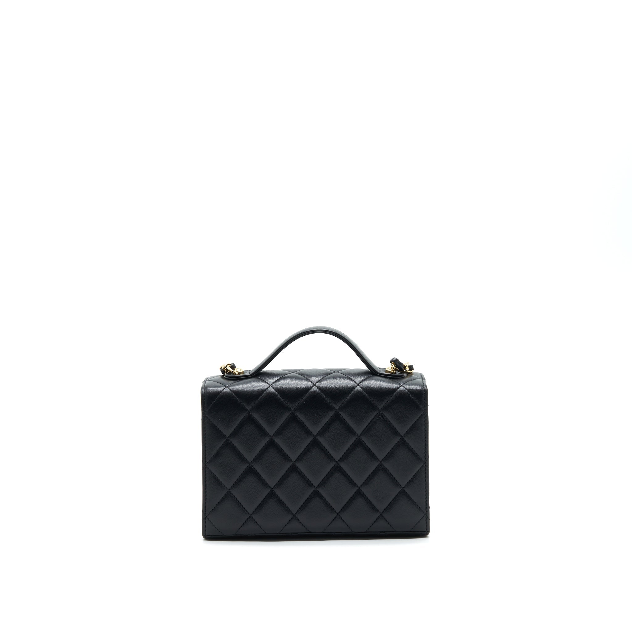 CHANEL 21K GOLD METAL MINI FLAP BAG WITH HANDLE BLACK GHW