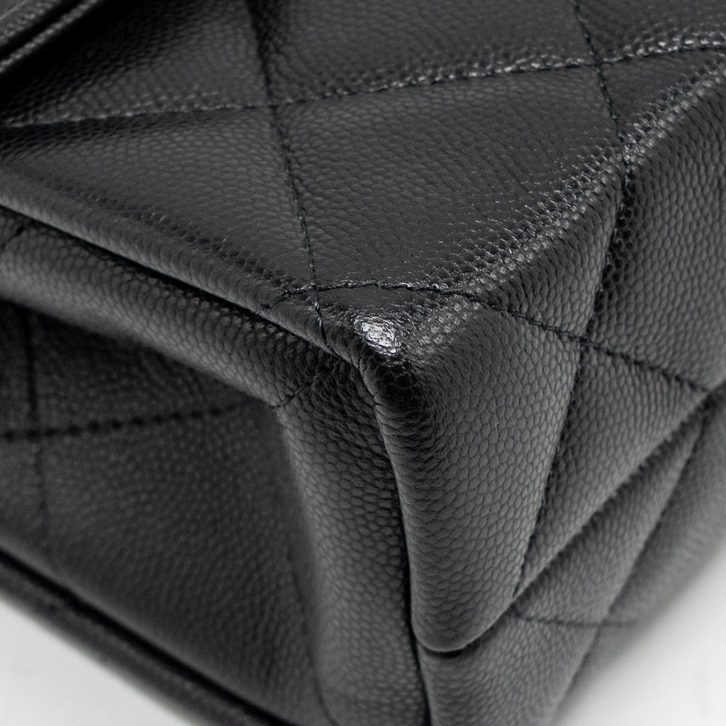 CHANEL TOP HANDLE QUILTED CC FLAP BAG CAVIAR BLACK LGHW (MICROCHIP)