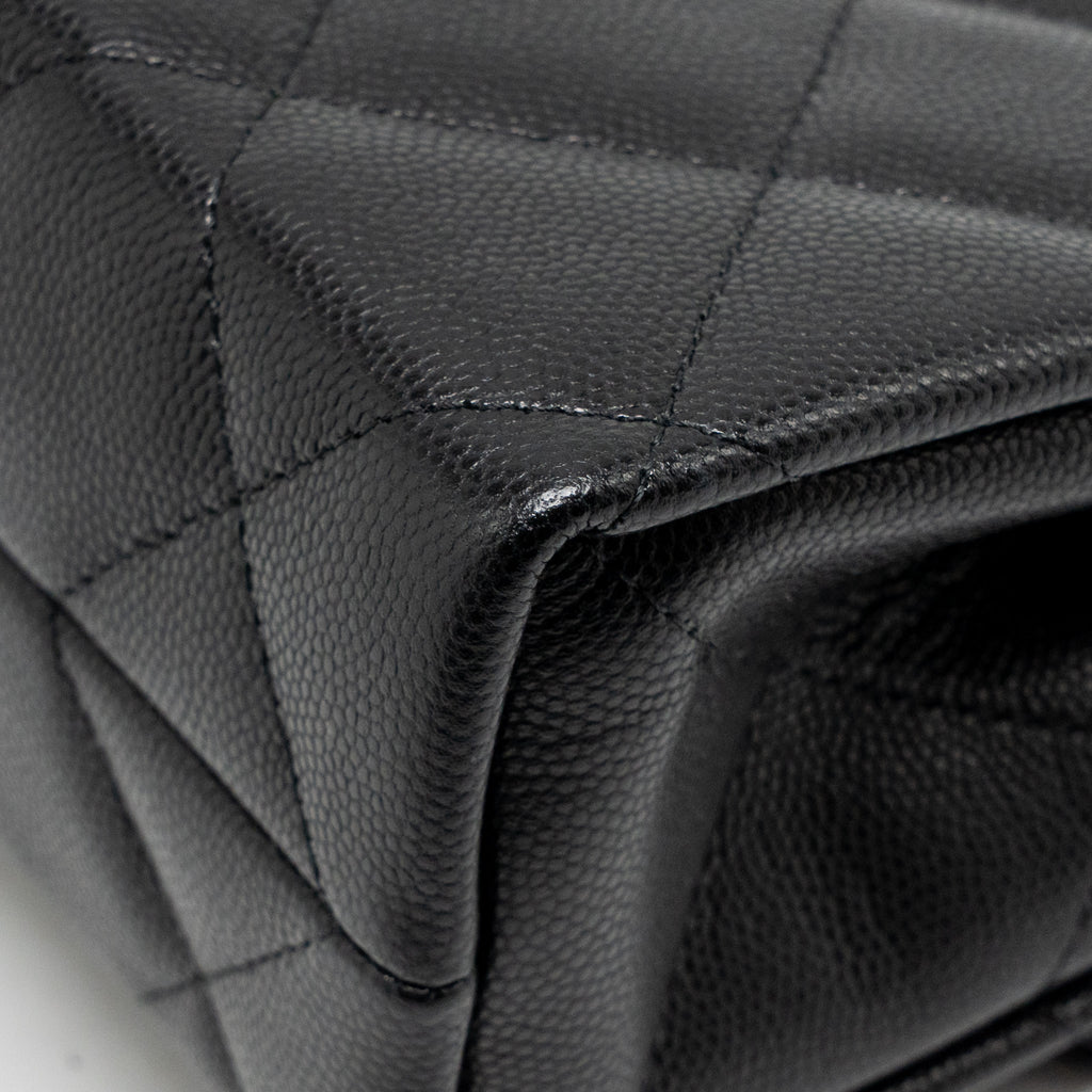 CHANEL TOP HANDLE QUILTED CC FLAP BAG CAVIAR BLACK LGHW (MICROCHIP)
