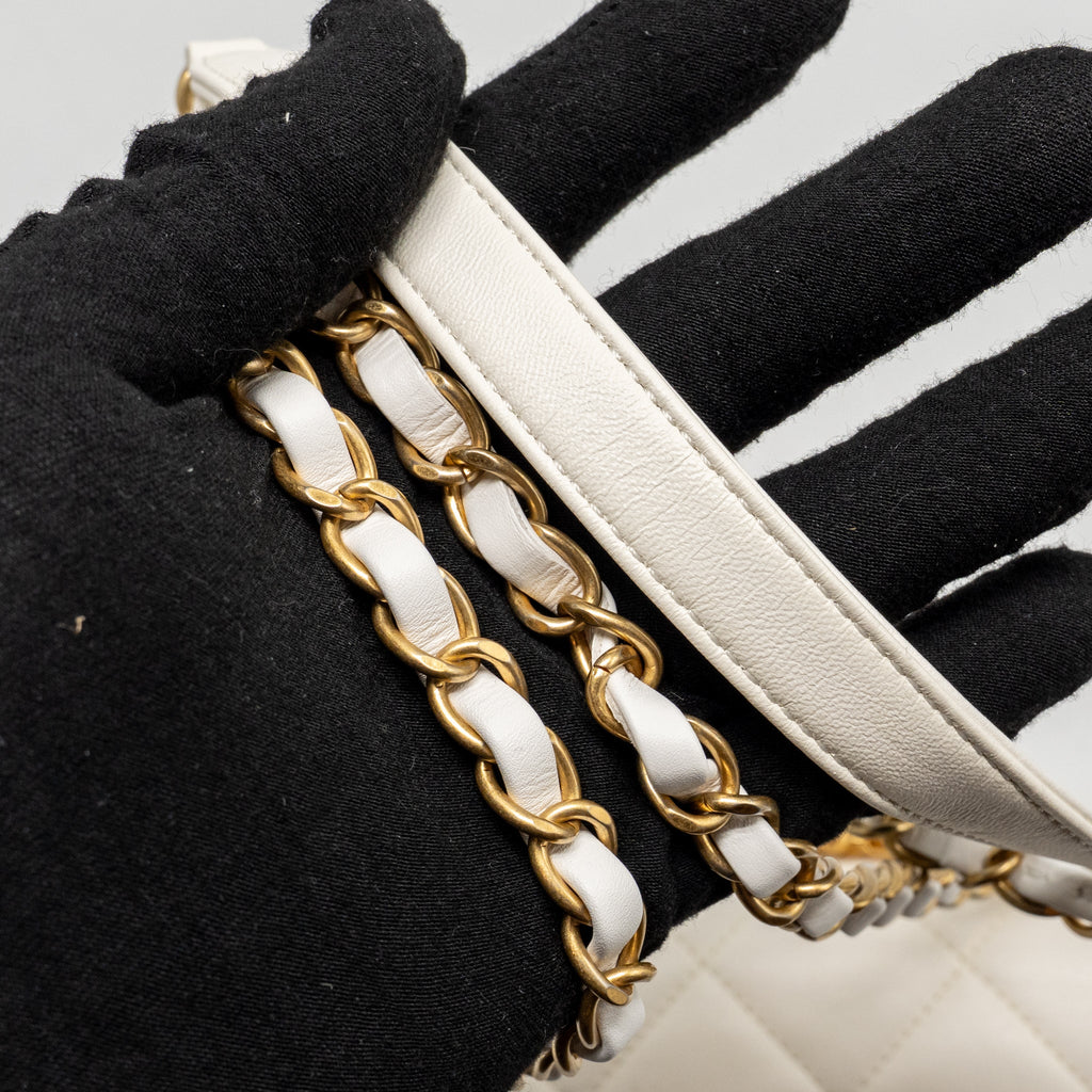 CHANEL QUILTED FLAP BAG WITH LETTER CHAIN LAMBSKIN WHITE GHW (MICROCHIP)