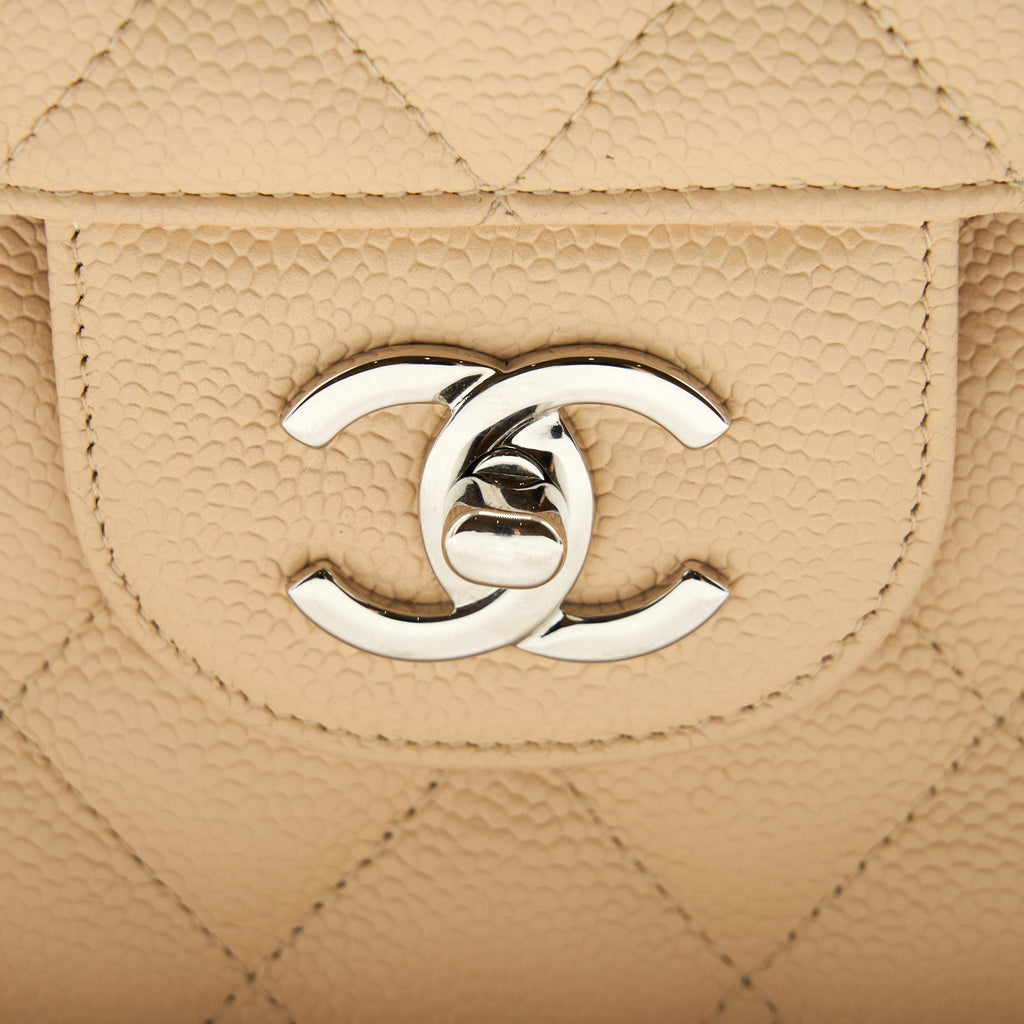 CHANEL CLASSIC JUMBO DOUBLE FLAP BAG CAVIAR BEIGE SHW