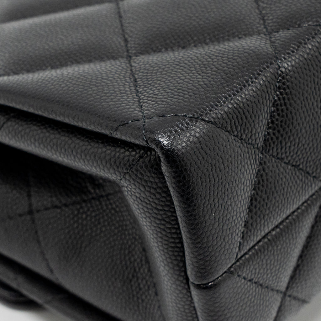 CHANEL TOP HANDLE QUILTED CC FLAP BAG CAVIAR BLACK LGHW (MICROCHIP)