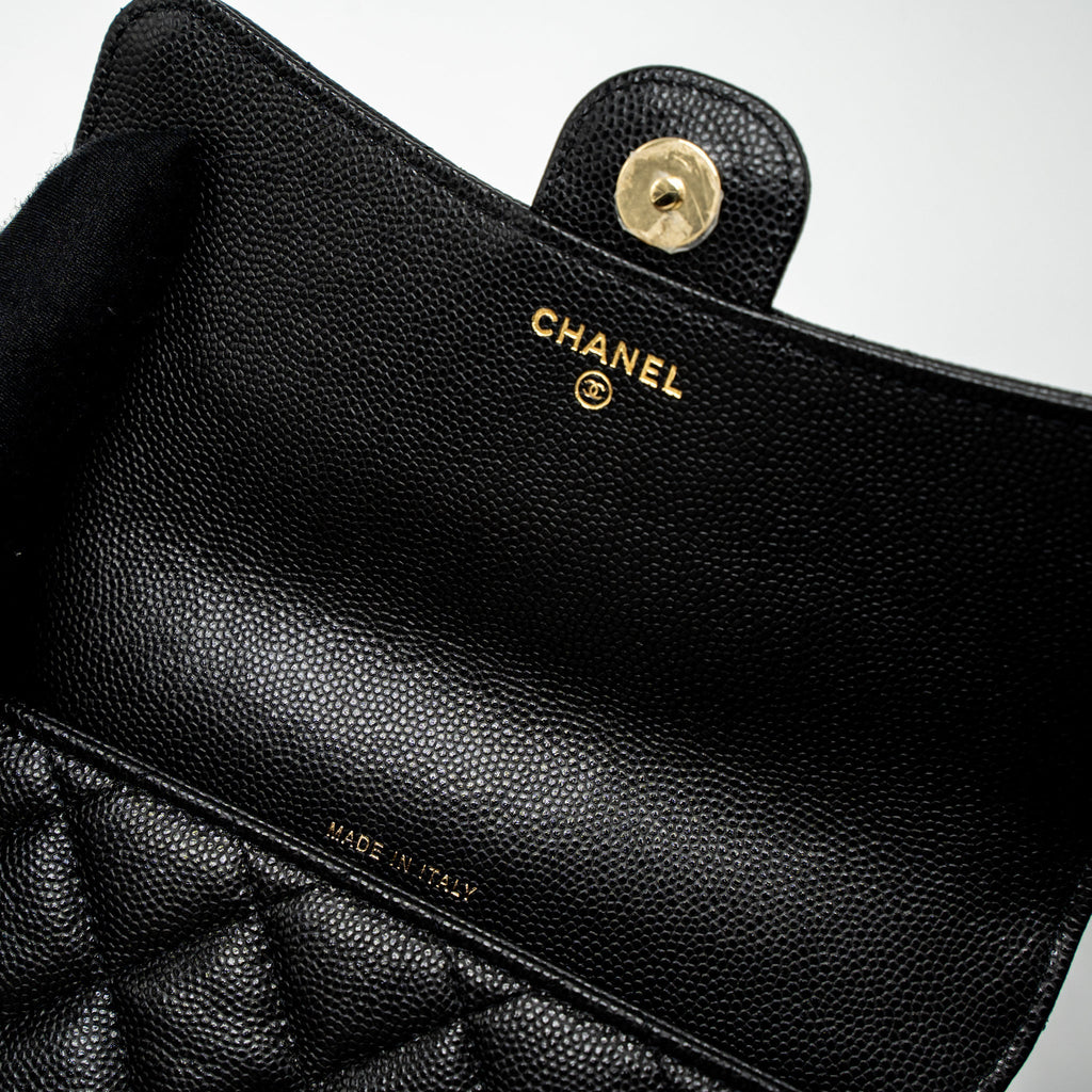 CHANEL DOUBLE POCKET WALLET ON CHAIN CAVIAR BLACK LGHW (MICROCHIP)