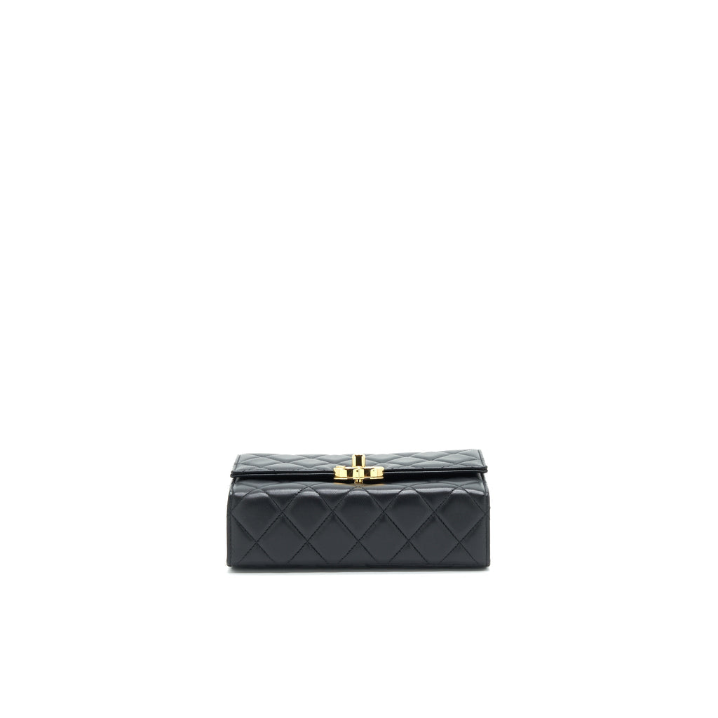 CHANEL 21K GOLD METAL MINI FLAP BAG WITH HANDLE BLACK GHW
