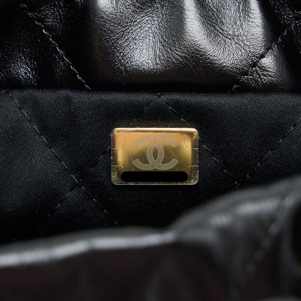 CHANEL MINI 22 BAG SHINY CALFSKIN BLACK BRUSHED GHW (MICROCHIP)