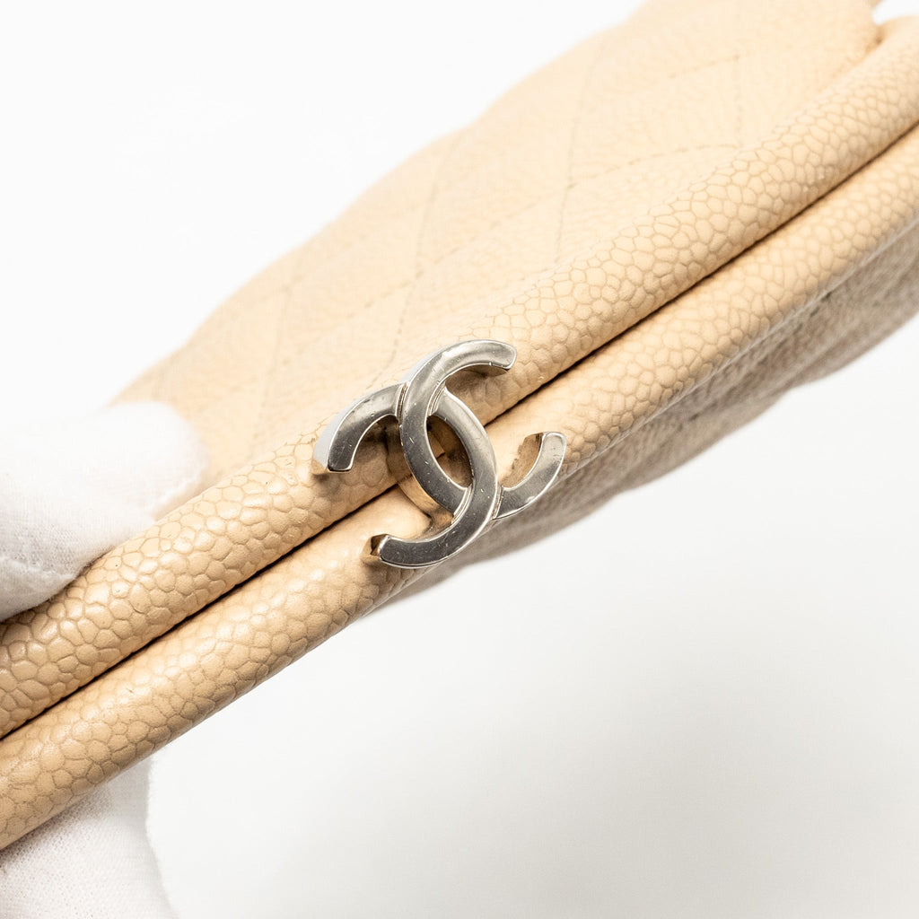 CHANEL TIMELESS KISSLOCK CLUTCH CAVIAR BEIGE SHW