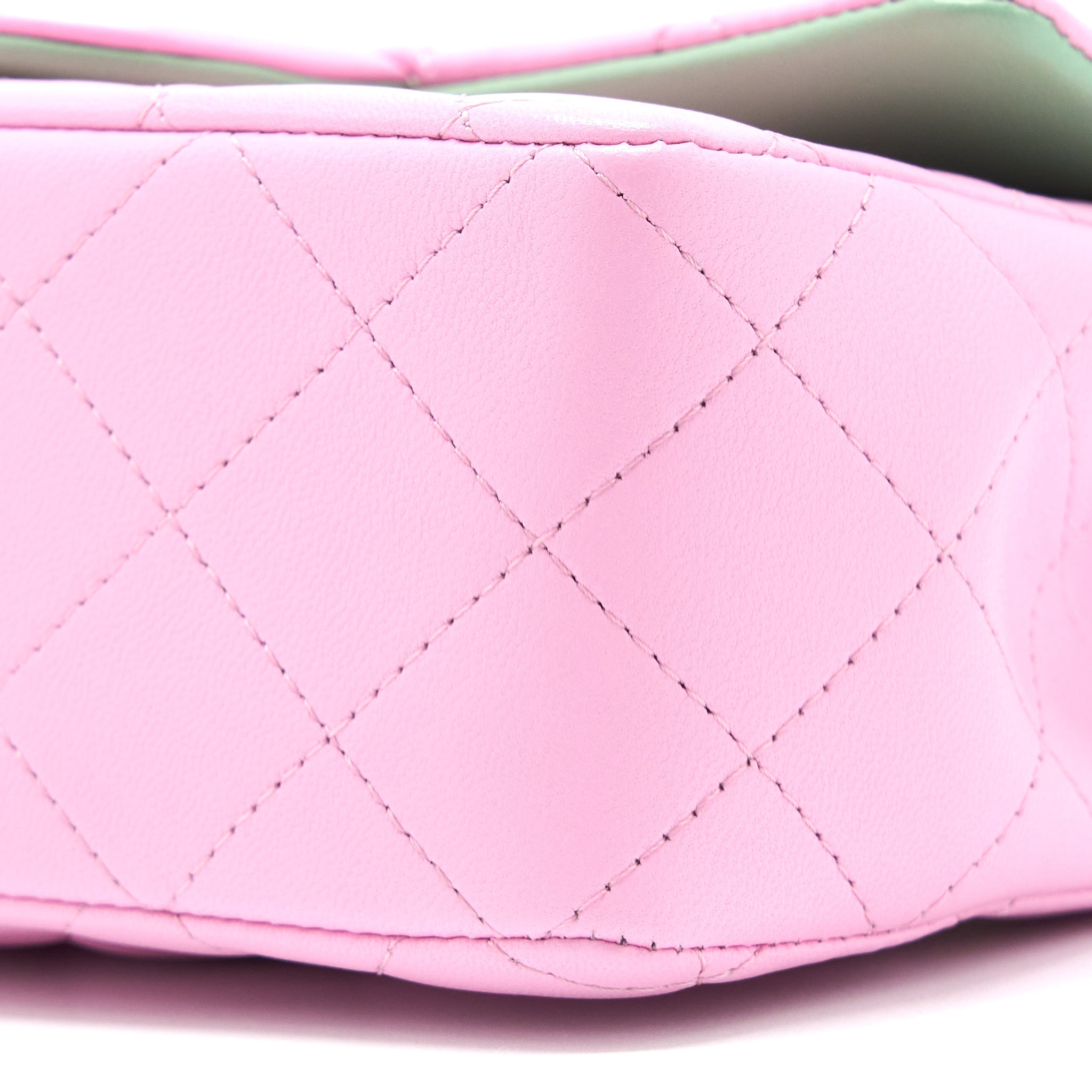 CHANEL TOP HANDLE MINI RECTANGULAR LAMBSKIN PINK/LIGHT GREEN LGHW (MICROCHIP)