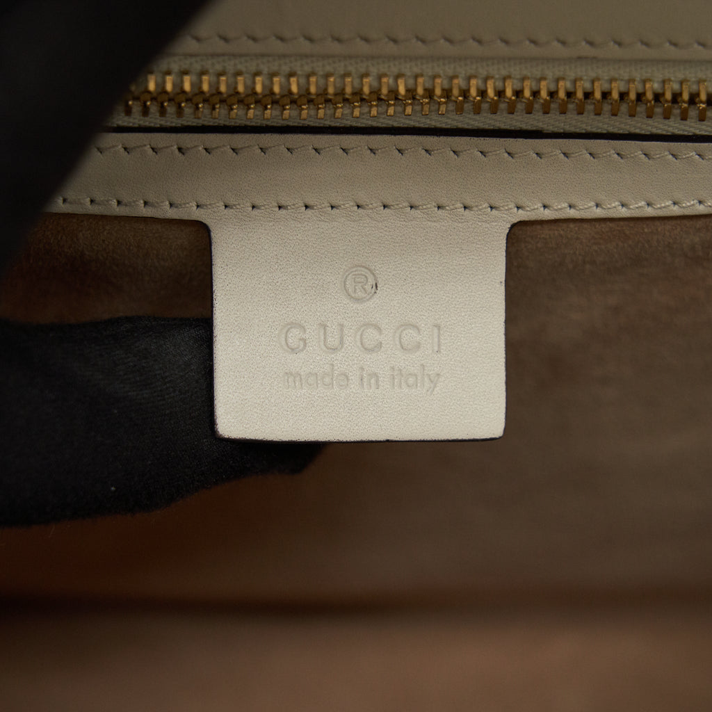 GUCCI SYLVIE TOP HANDLE EMBROIDERED MEDIUM TOTE BAG WHITE