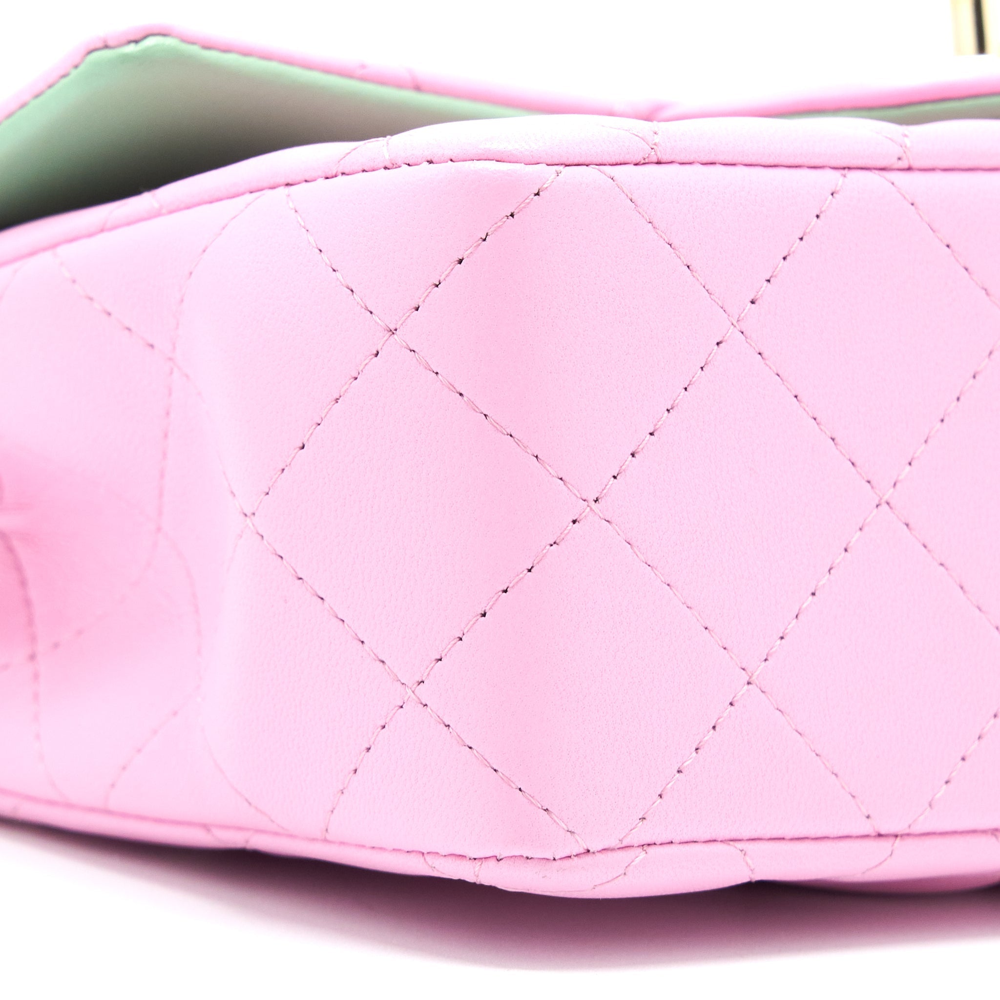 CHANEL TOP HANDLE MINI RECTANGULAR LAMBSKIN PINK/LIGHT GREEN LGHW (MICROCHIP)