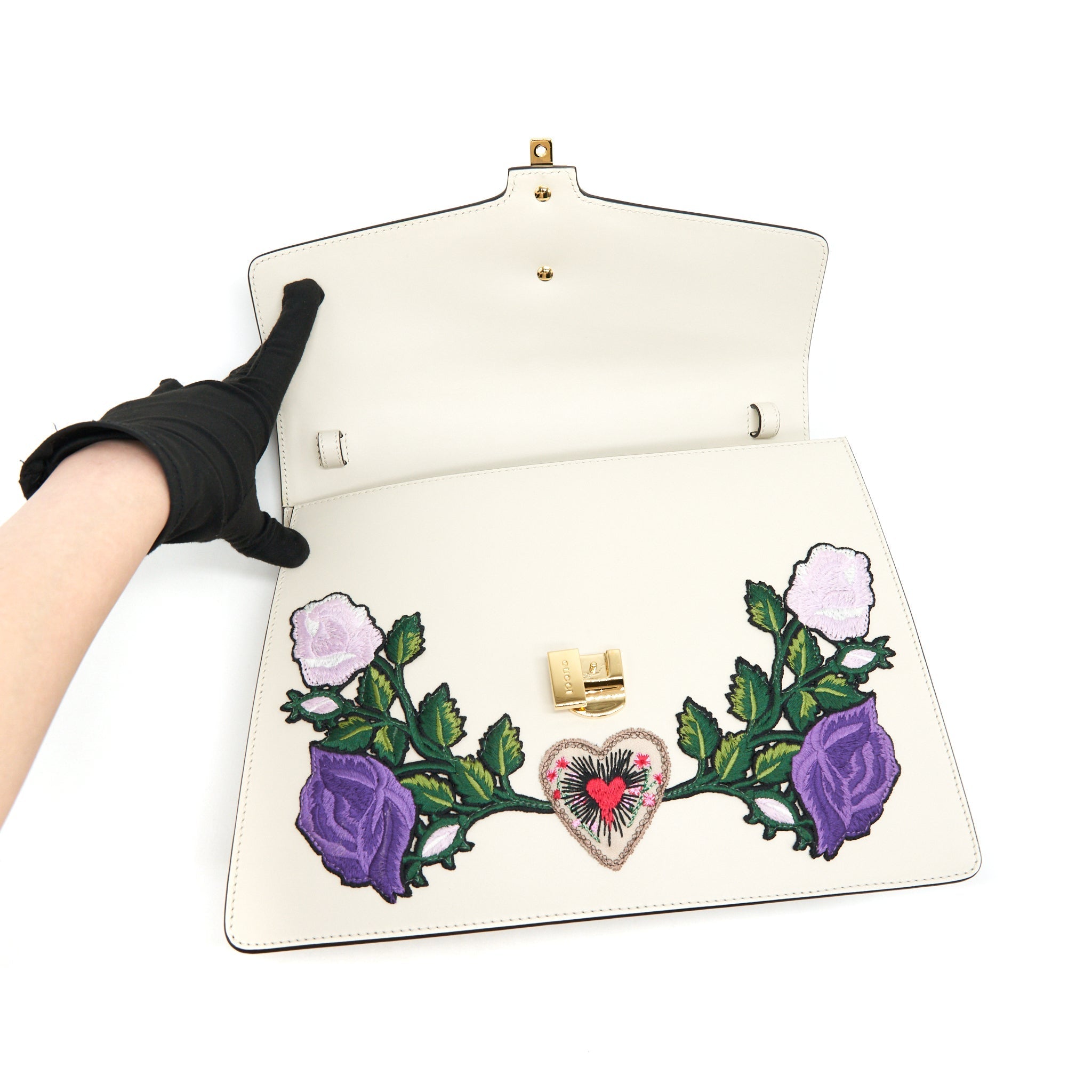 GUCCI SYLVIE TOP HANDLE EMBROIDERED MEDIUM TOTE BAG WHITE