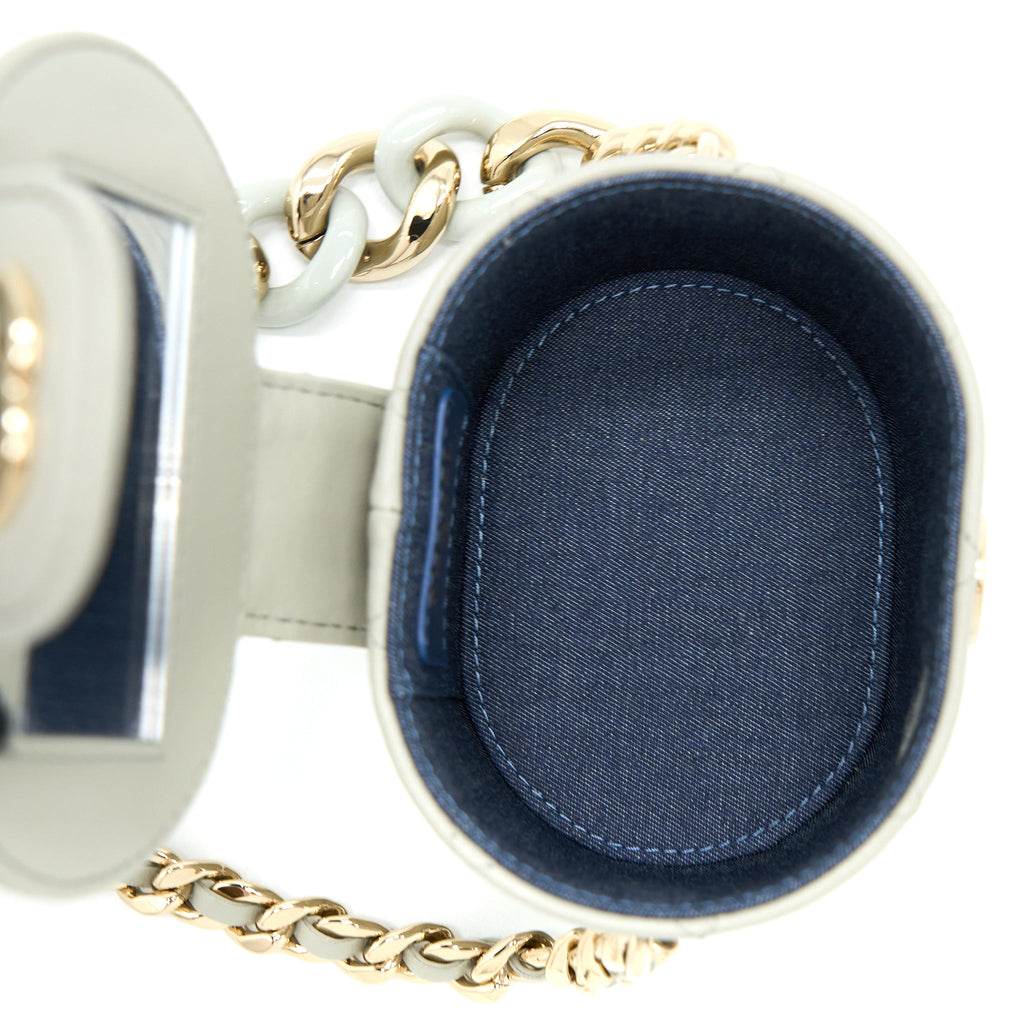 CHANEL GIANT CHAIN MINI VANITY CASE LAMBSKIN LIGHT GREY LGHW
