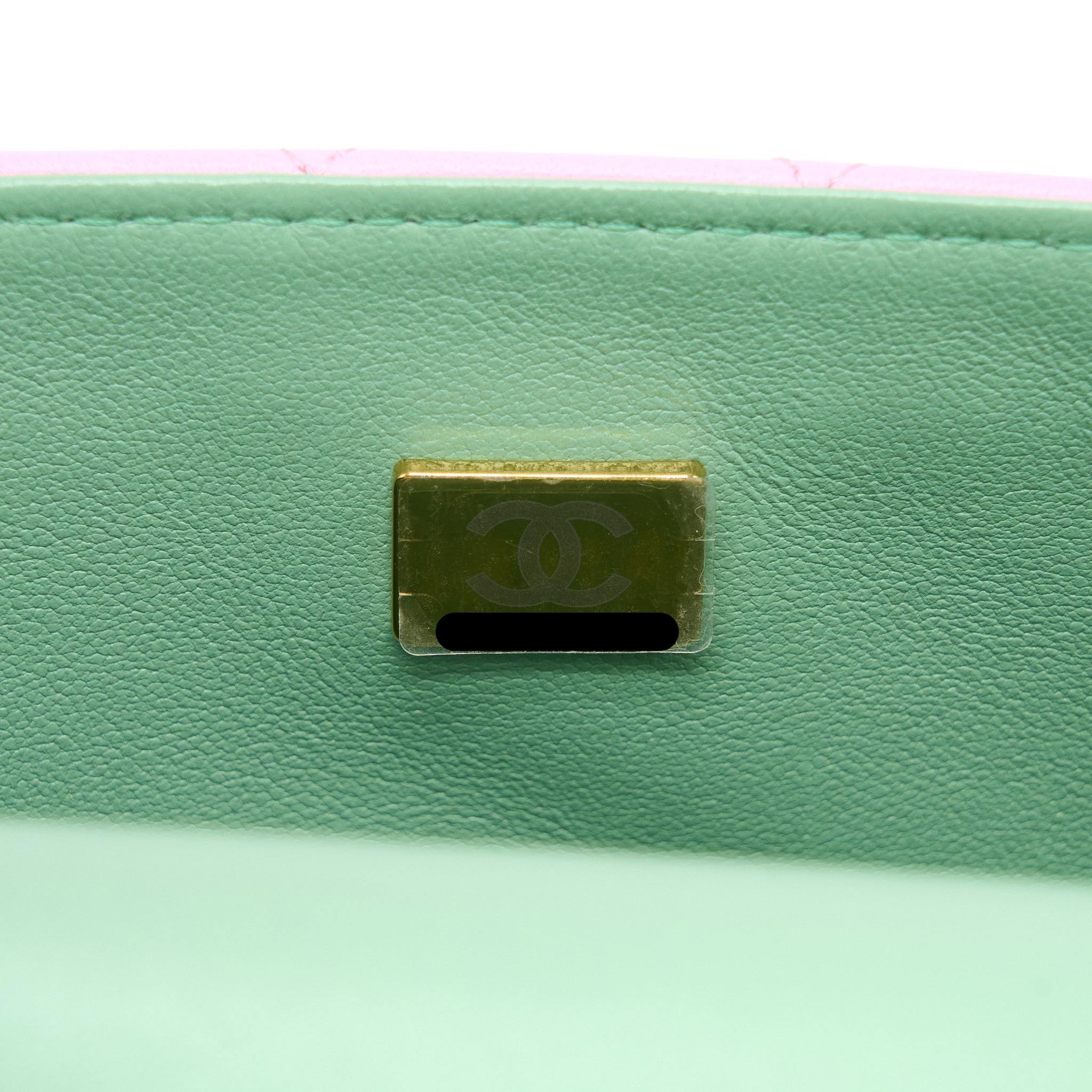 CHANEL TOP HANDLE MINI RECTANGULAR LAMBSKIN PINK/LIGHT GREEN LGHW (MICROCHIP)