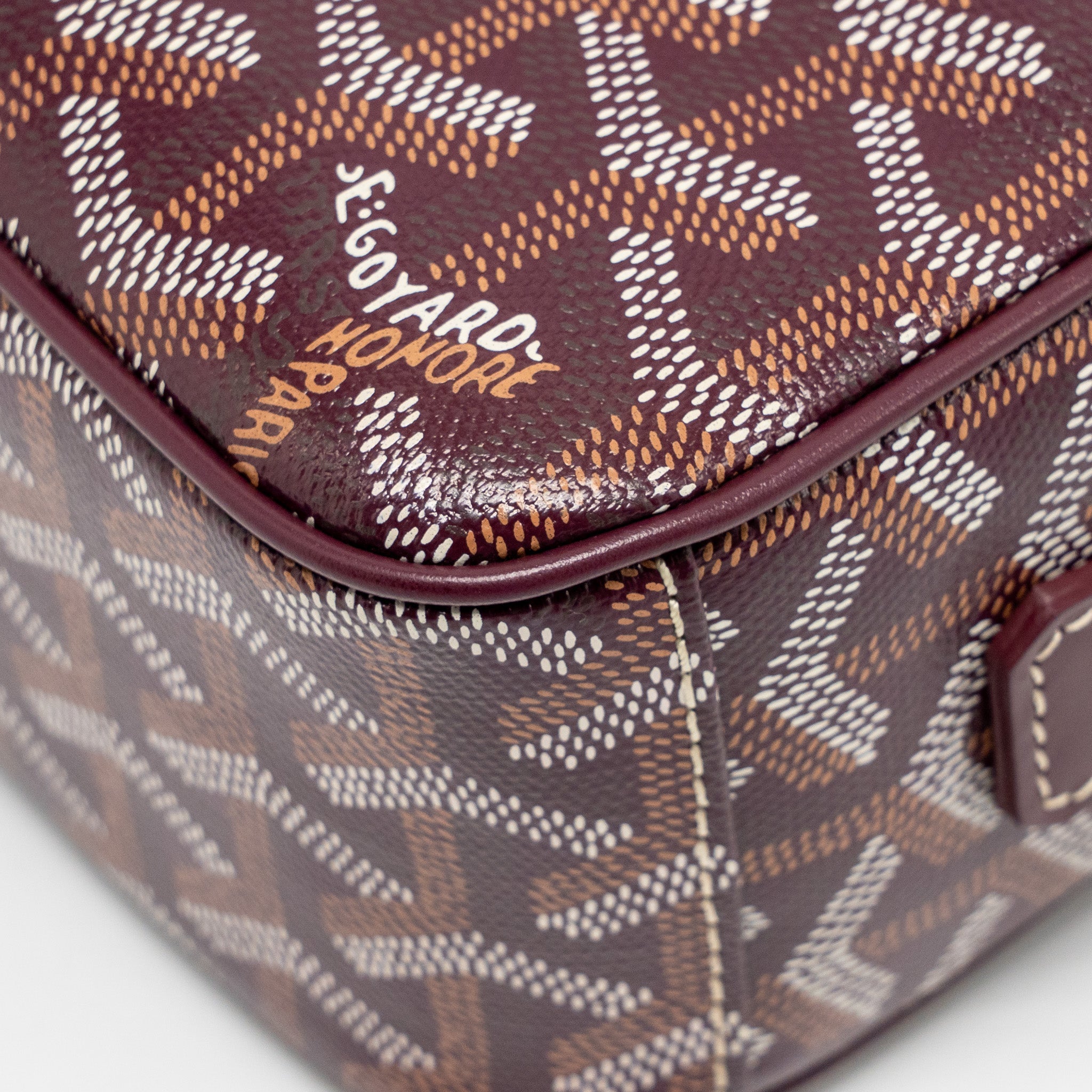 GOYARD CAP-VERT PM BAG GOYARDINE CANVAS/CERVON CALFSKIN BURGUNDY SHW