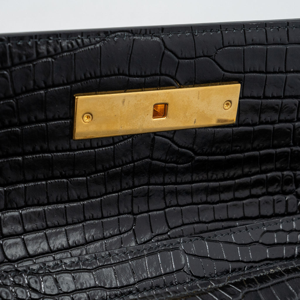 SAINT LAURENT MANHATTAN SHOULDER BAG CROC-EMBOSSED CALFSKIN BLACK GHW