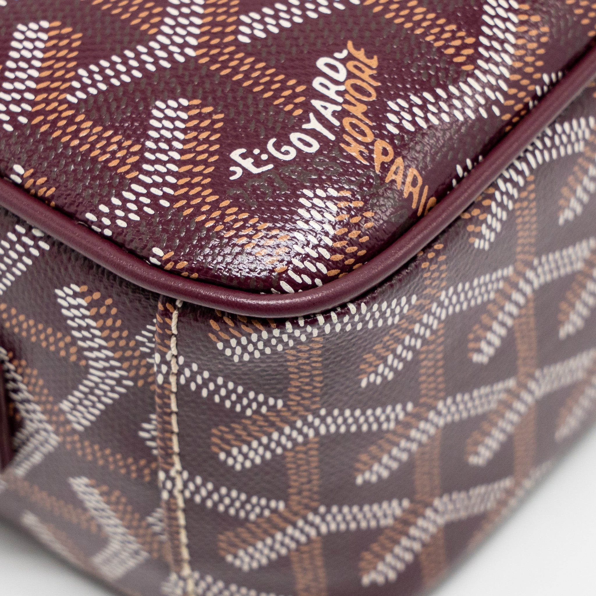 GOYARD CAP-VERT PM BAG GOYARDINE CANVAS/CERVON CALFSKIN BURGUNDY SHW