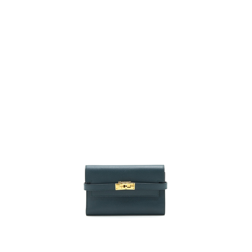 HERMES KELLY COMPACT WALLET VERT CYPRES GHW