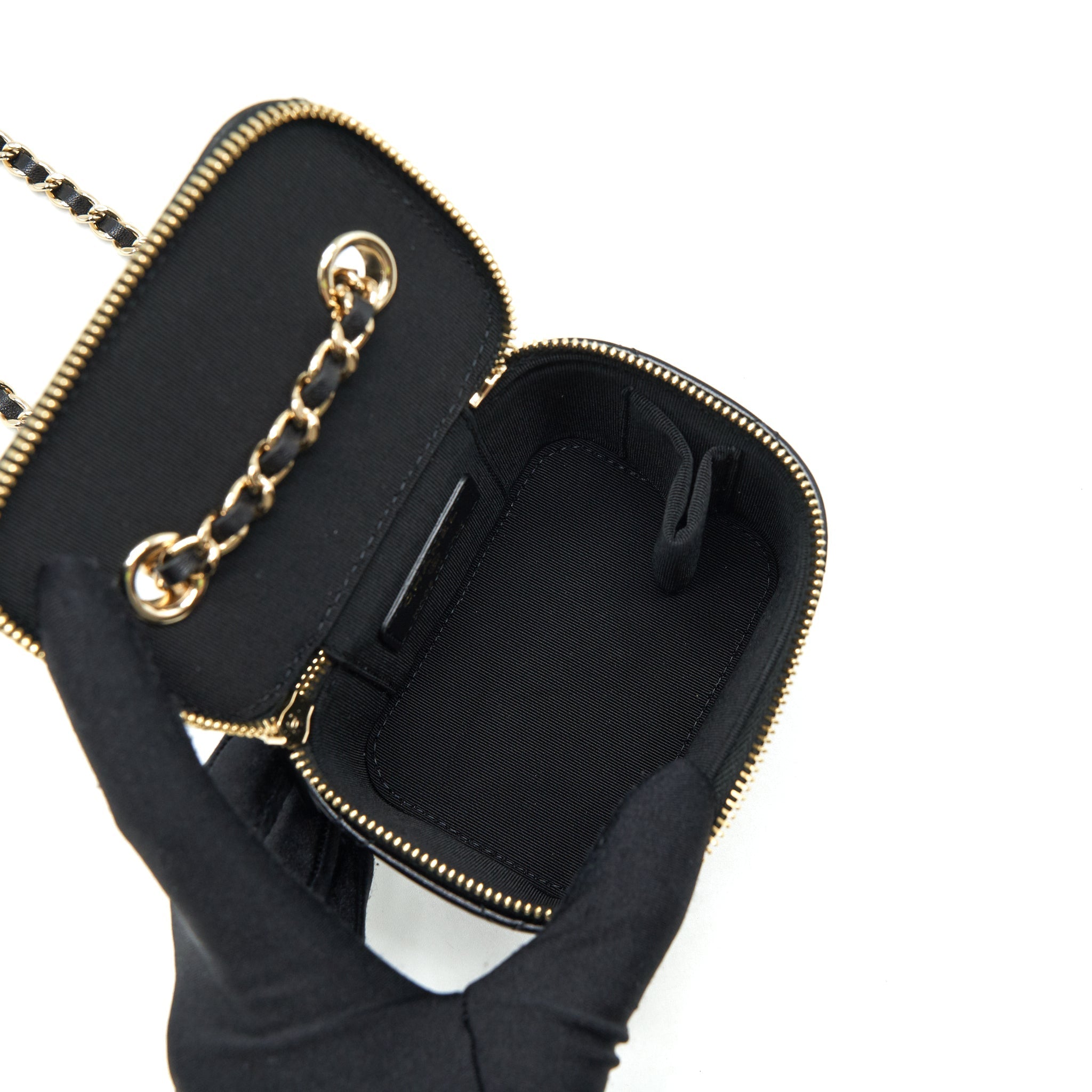 CHANEL MINI VANITY WITH CAMELLIA CHAIN LAMBSKIN BLACK LGHW