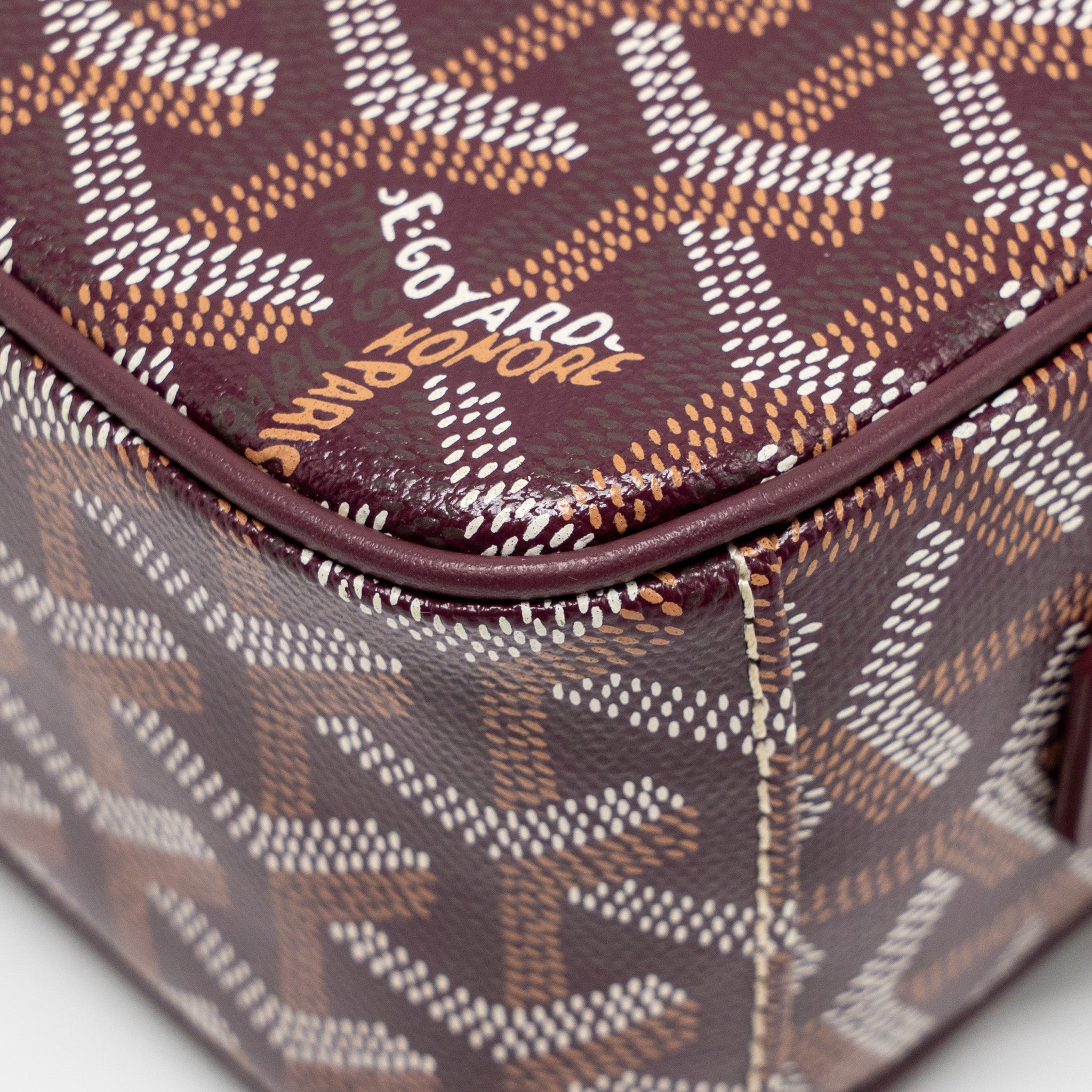 GOYARD CAP-VERT PM BAG GOYARDINE CANVAS/CERVON CALFSKIN BURGUNDY SHW