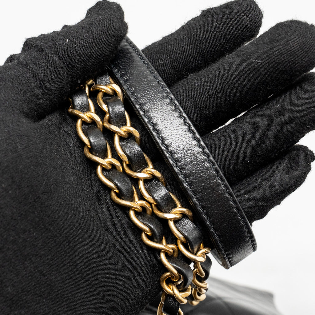 CHANEL MINI TRENDY SPIRIT TOP HANDLE FLAP BAG LAMBSKIN BLACK GHW
