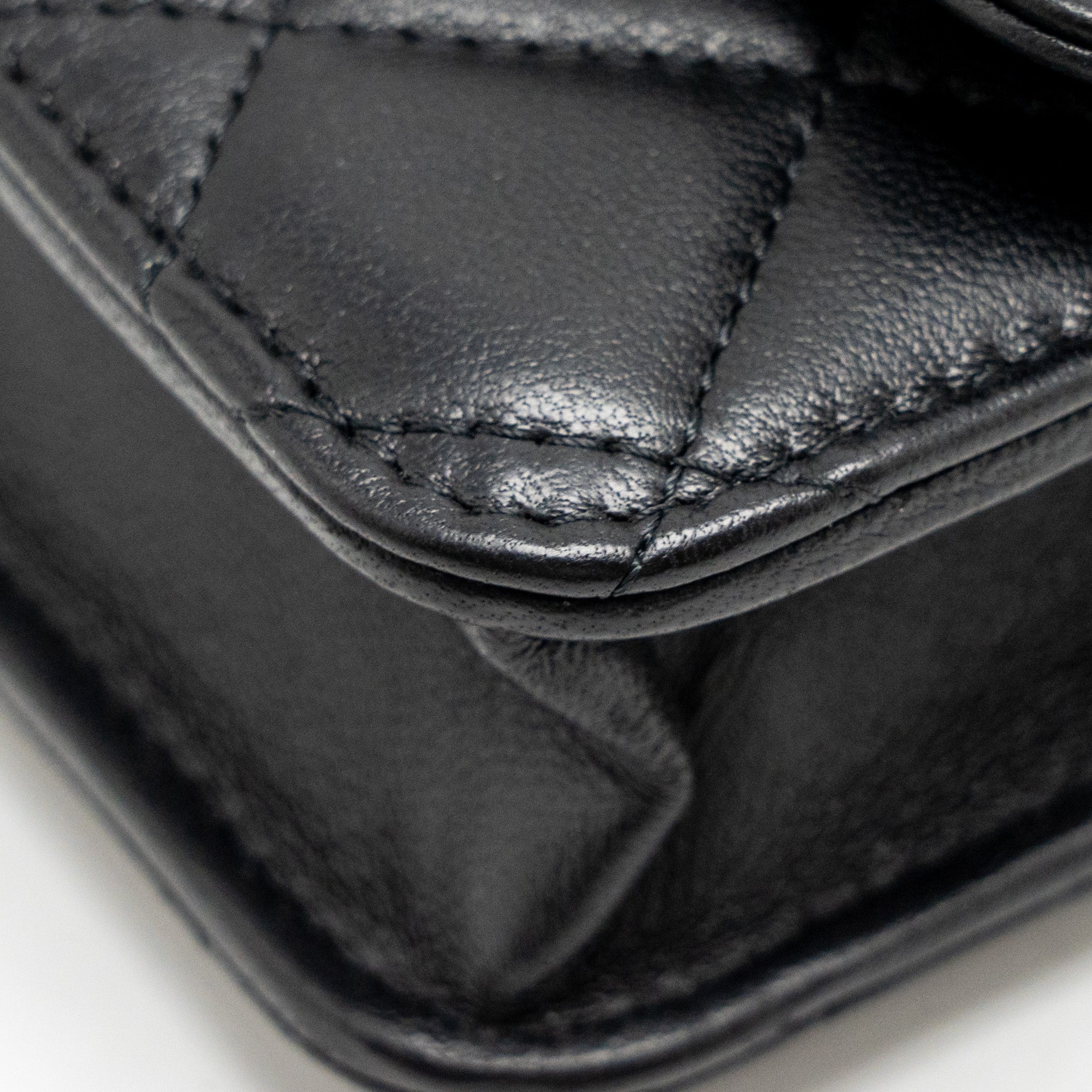 CHANEL PEARL CRUSH MINI FLAP WALLET WITH CHAIN LAMBSKIN BLACK GHW (MICROCHIP)