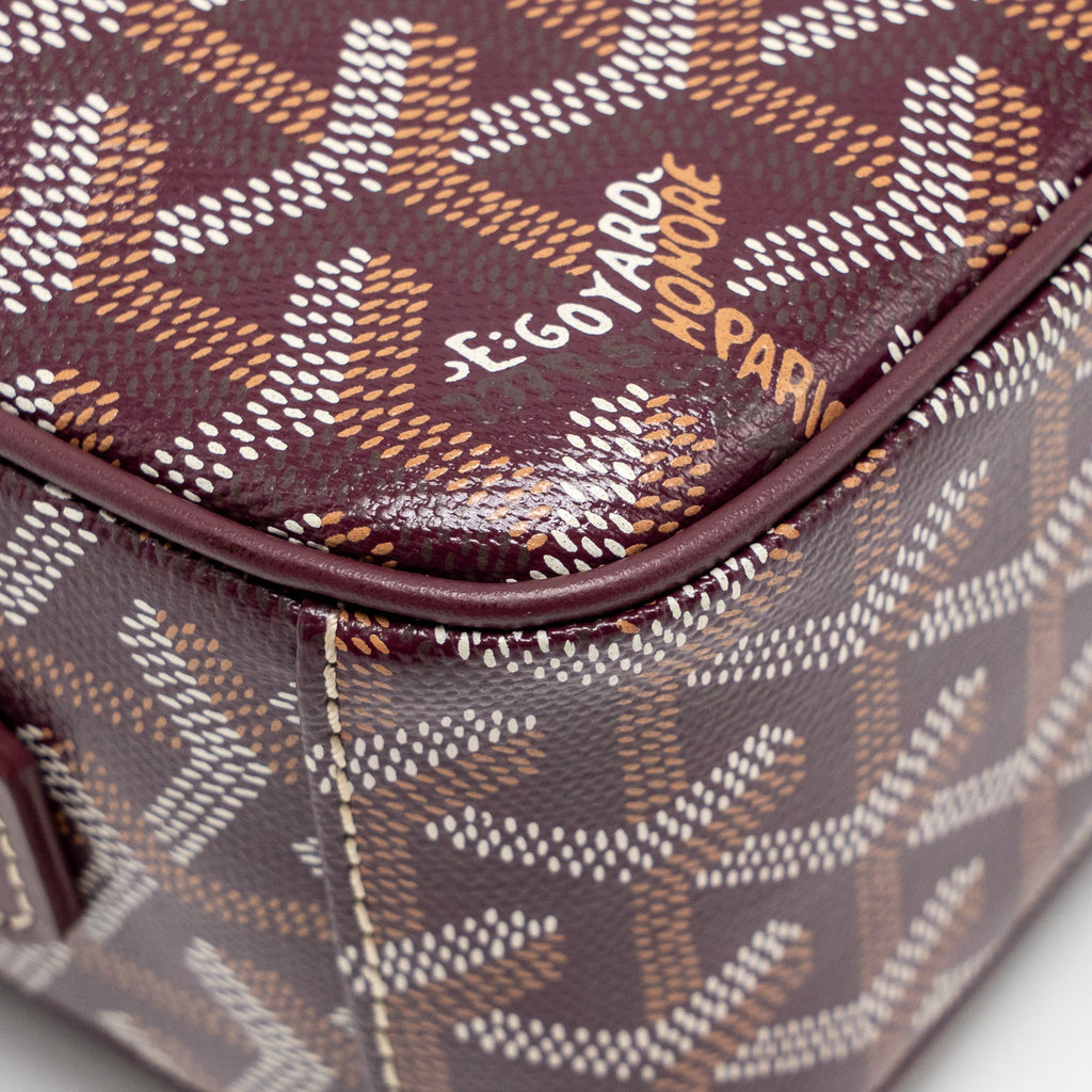 GOYARD CAP-VERT PM BAG GOYARDINE CANVAS/CERVON CALFSKIN BURGUNDY SHW