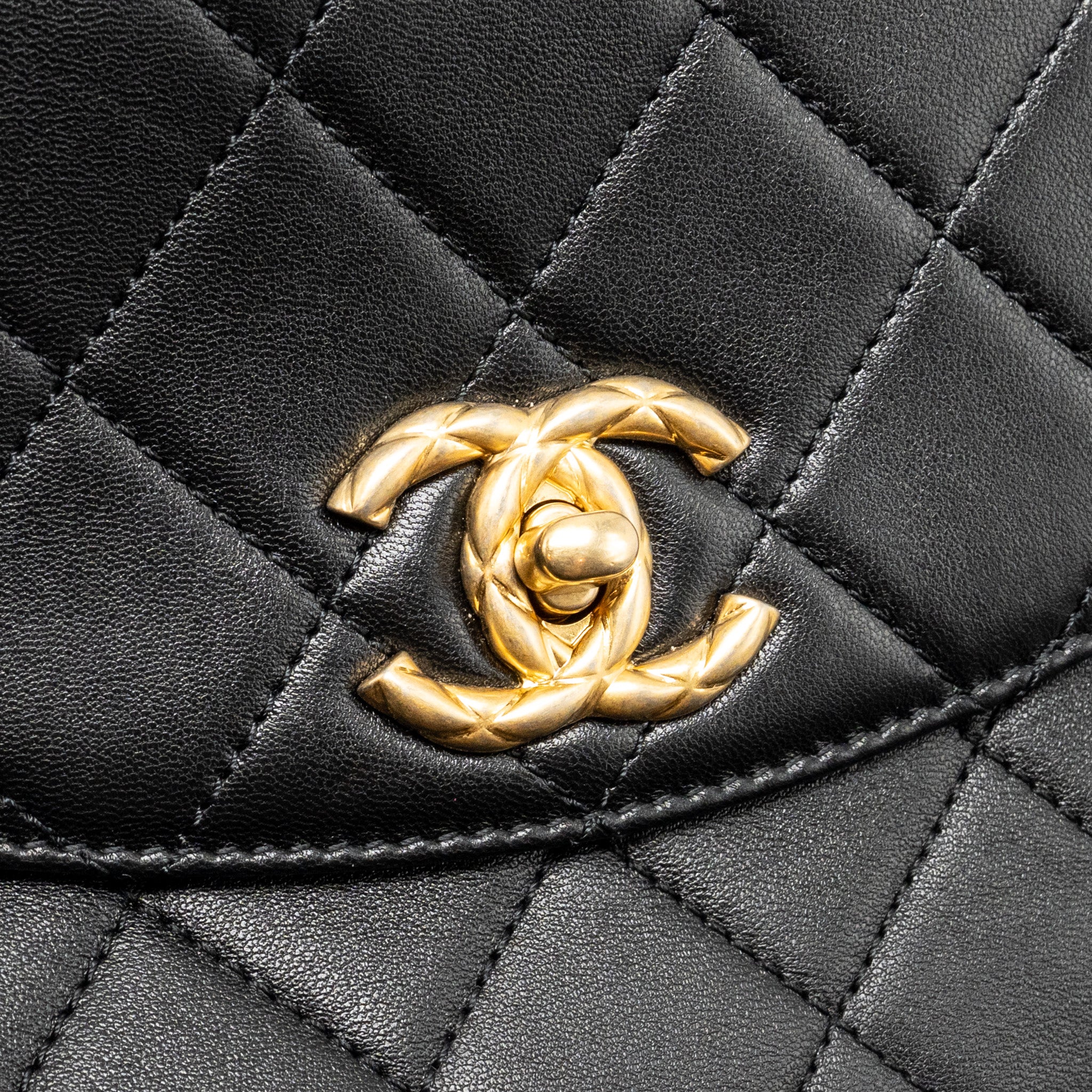 CHANEL MINI TRENDY SPIRIT TOP HANDLE FLAP BAG LAMBSKIN BLACK GHW
