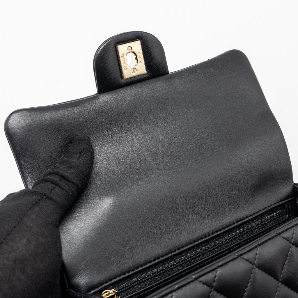 CHANEL TOP HANDLE MINI RECTANGULAR FLAP BAG LAMBSKIN BLACK LGHW (MICROCHIP)