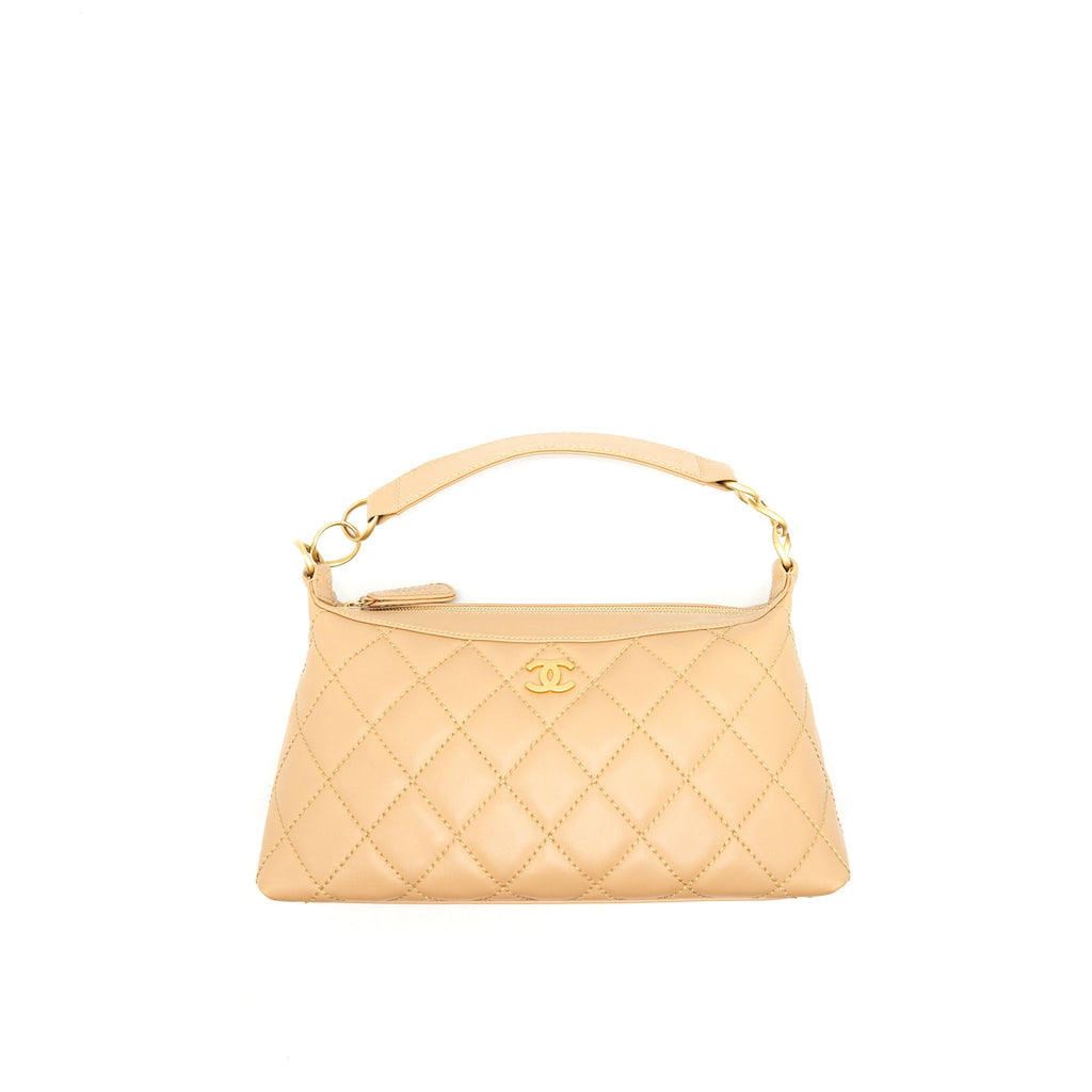 CHANEL VINTAGE QUILTED BEIGE SHOULDER BAG