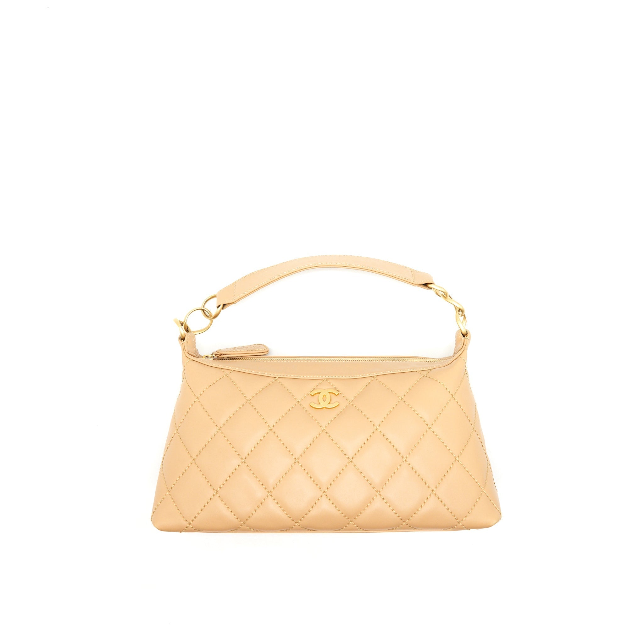 CHANEL VINTAGE QUILTED BEIGE SHOULDER BAG