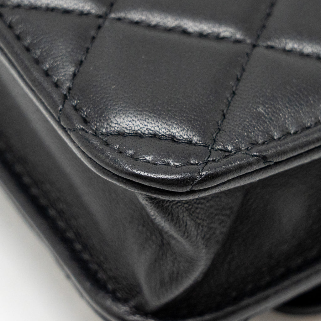 CHANEL PEARL CRUSH MINI FLAP WALLET WITH CHAIN LAMBSKIN BLACK GHW (MICROCHIP)