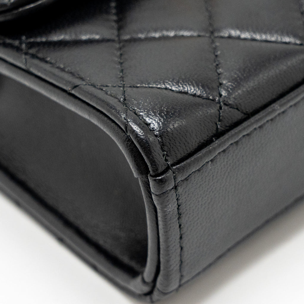 CHANEL DETAILED TOP HANDLE MINI CLUTCH WITH CHAIN LAMBSKIN BLACK GHW (MICROCHIP)