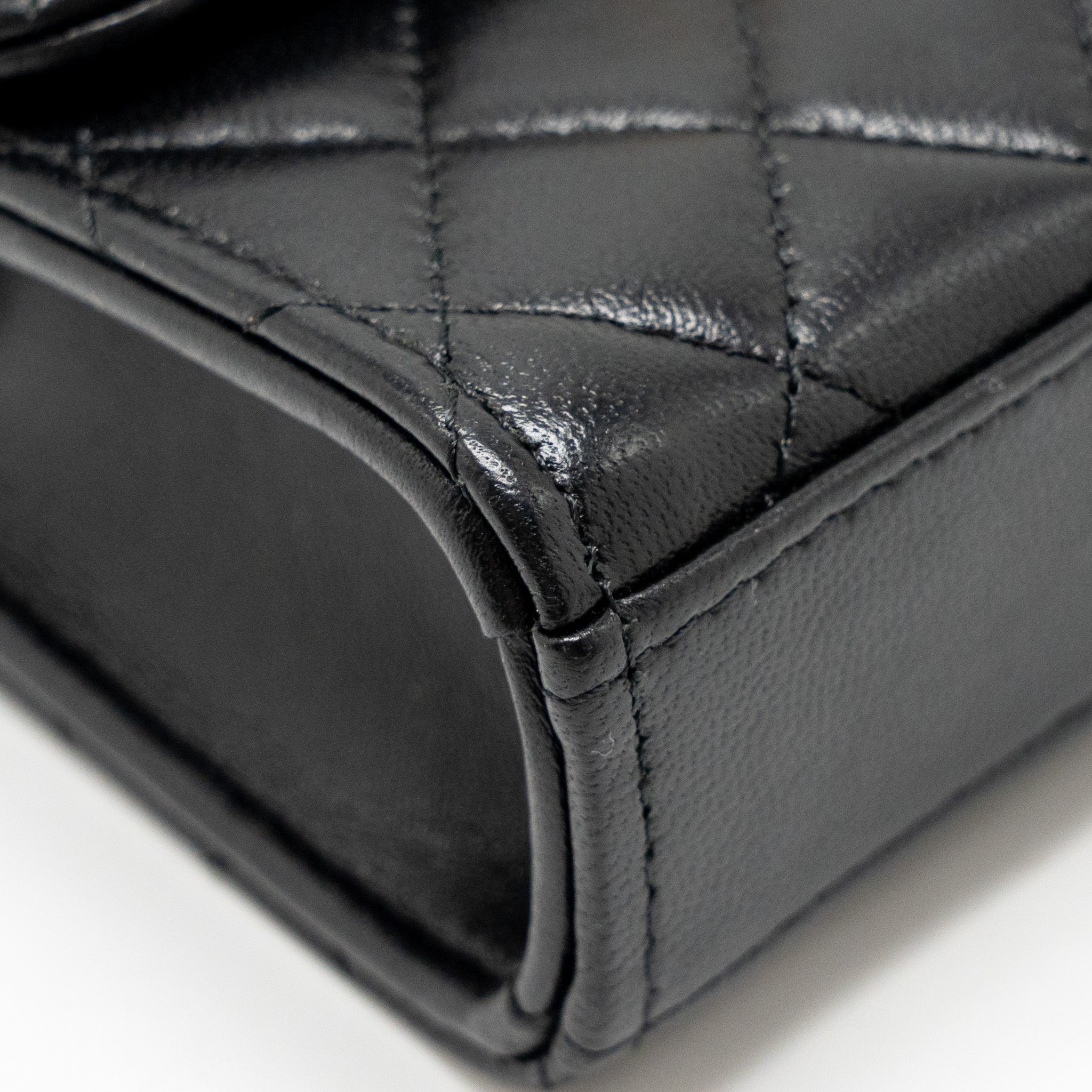 CHANEL DETAILED TOP HANDLE MINI CLUTCH WITH CHAIN LAMBSKIN BLACK GHW (MICROCHIP)