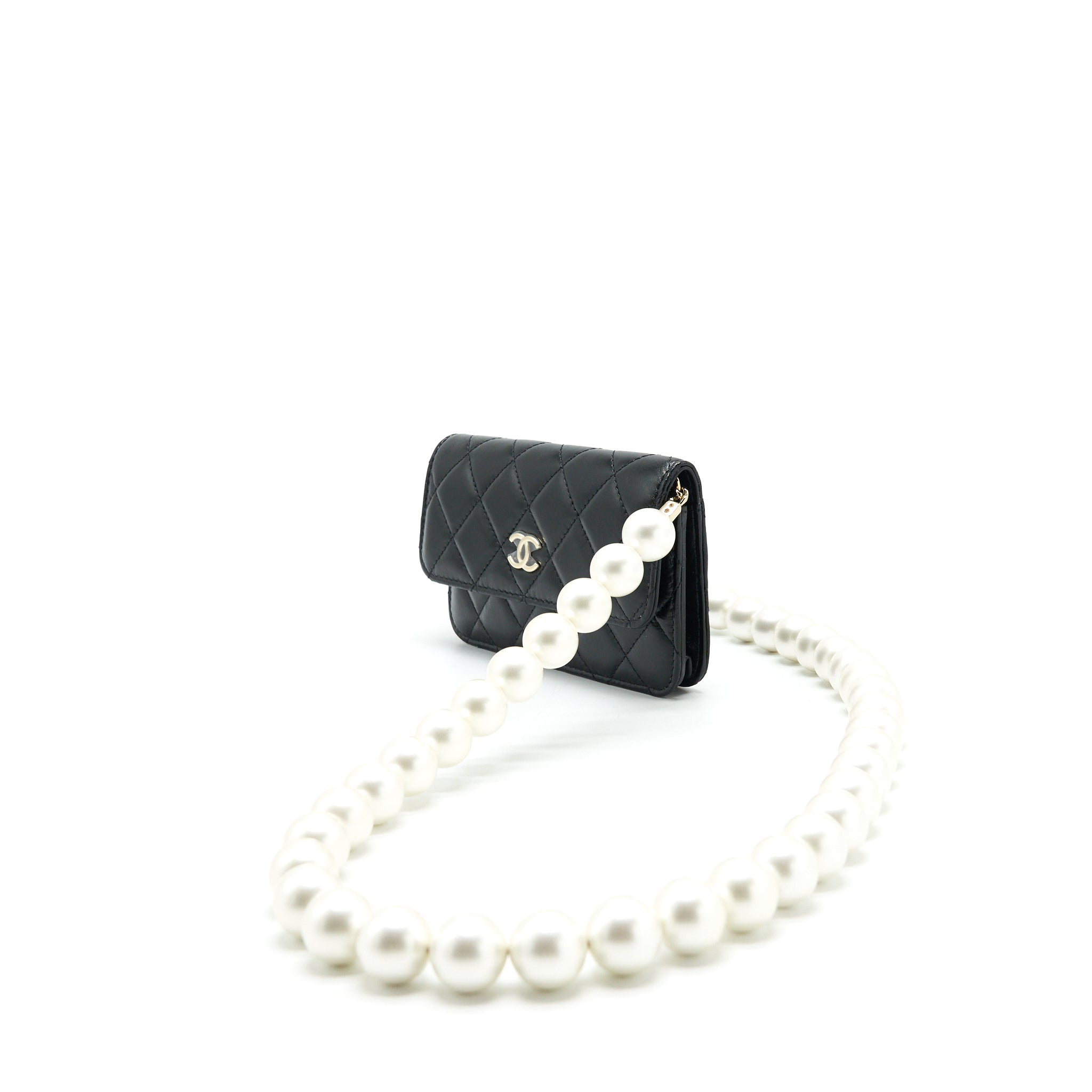 CHANEL GIANT PEARL CLUTCH WITH CHAIN CALFSKIN BLACK LGHW