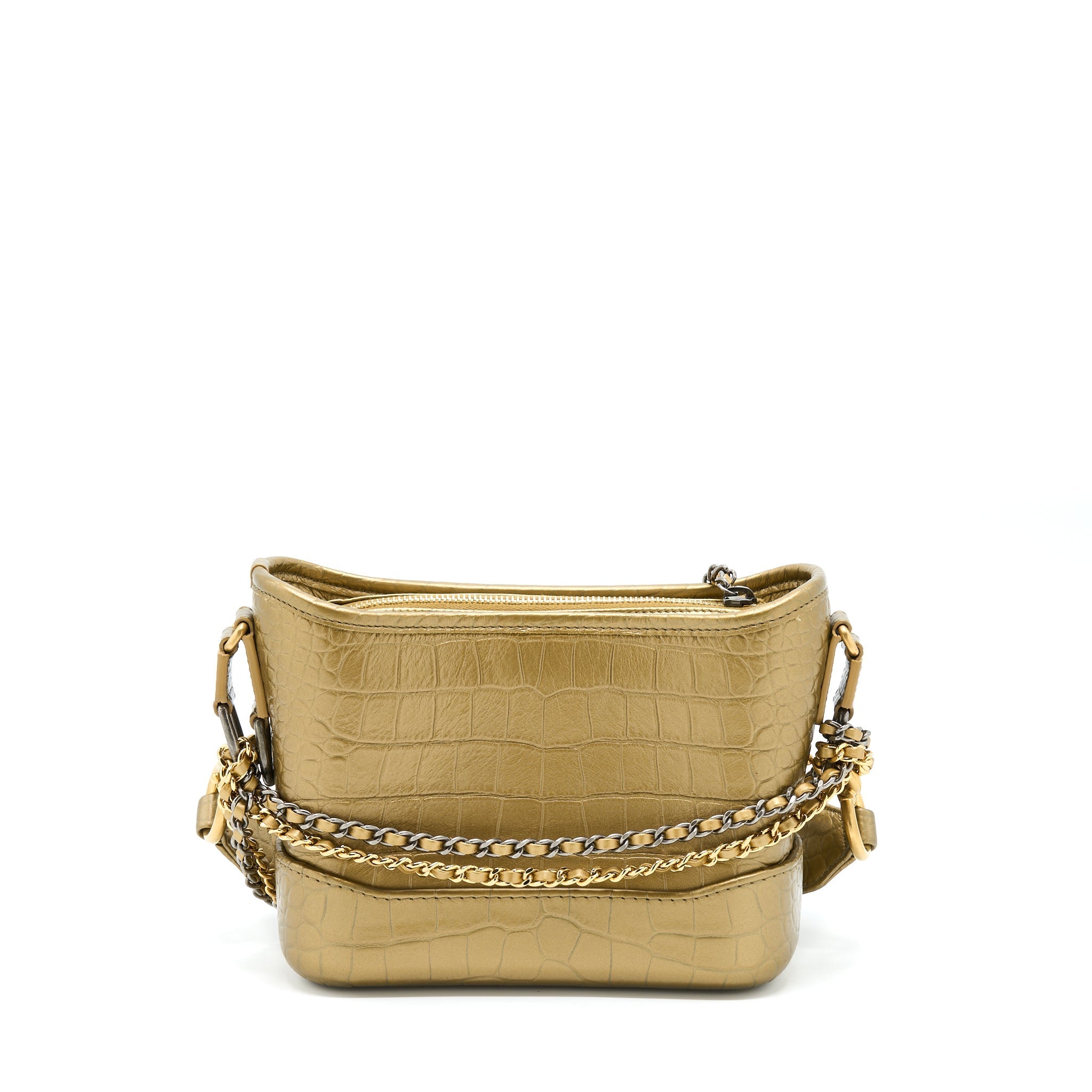 CHANEL SMALL GABRIELLE HOBO BAG CROCODILE EMBOSSED CALFSKIN GOLD MULTICOLOUR HARDWARE