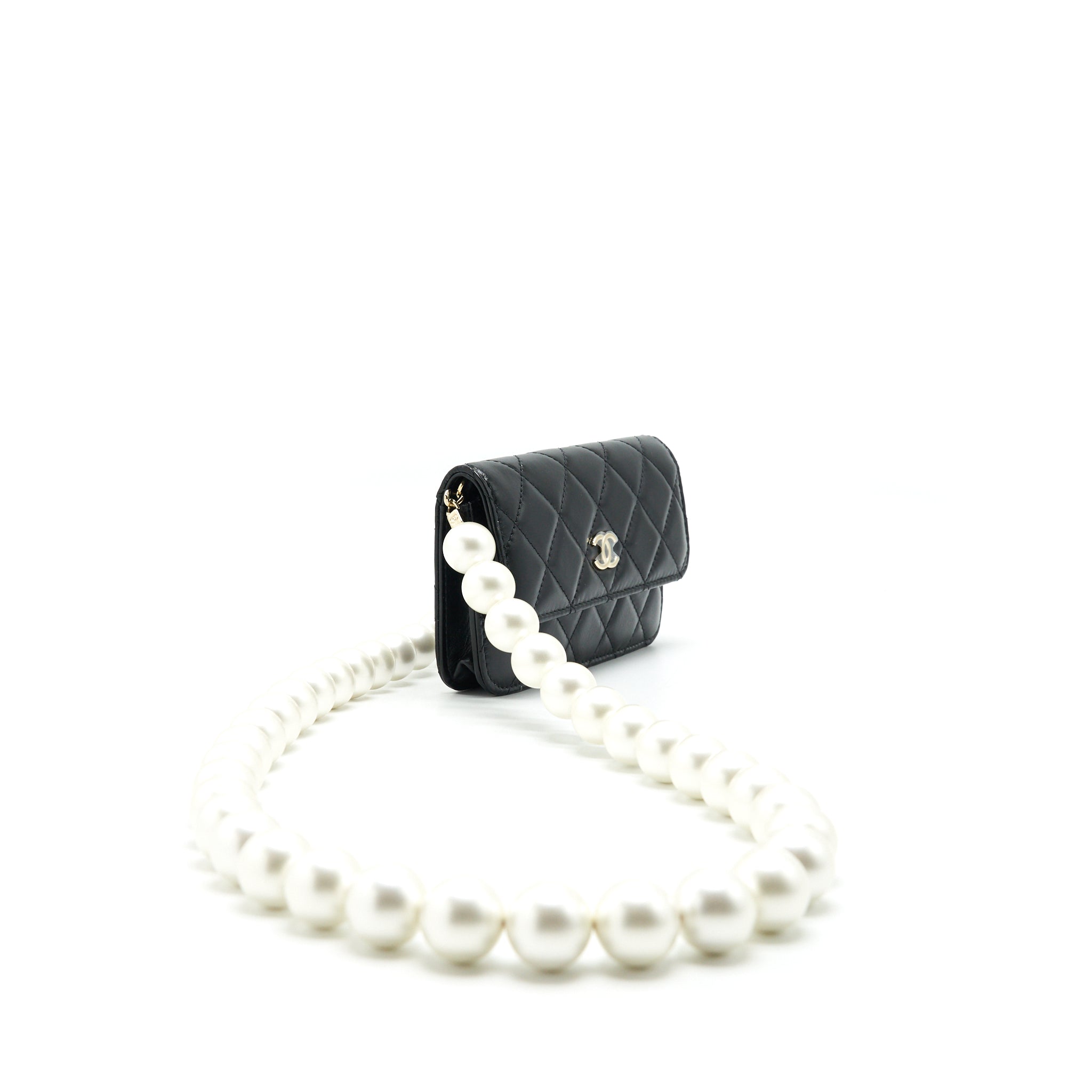 CHANEL GIANT PEARL CLUTCH WITH CHAIN CALFSKIN BLACK LGHW