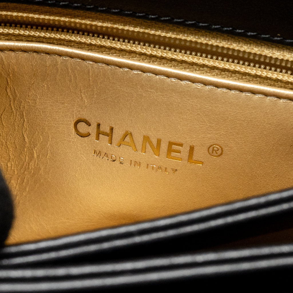 CHANEL MINI TRENDY SPIRIT TOP HANDLE FLAP BAG LAMBSKIN BLACK GHW