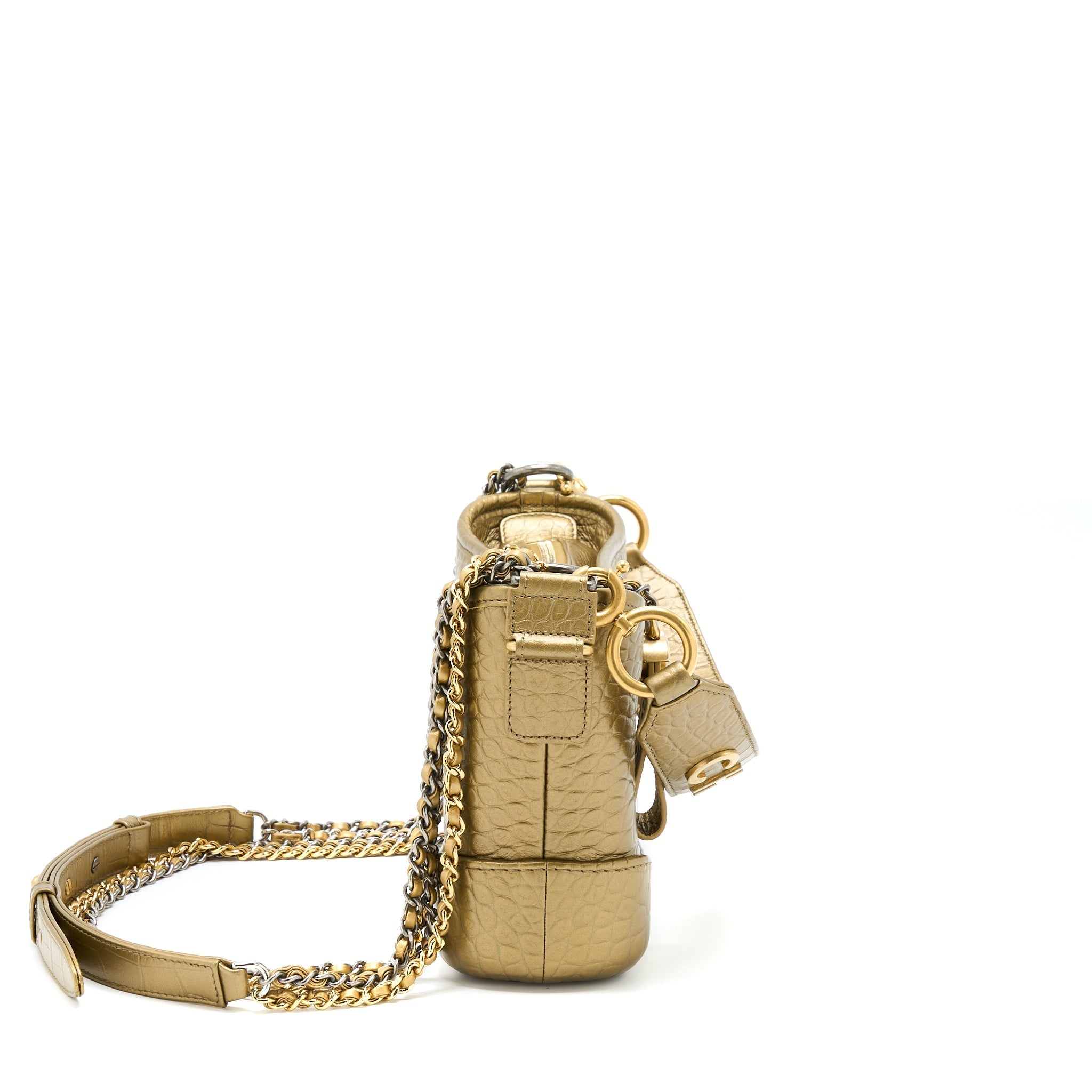 CHANEL SMALL GABRIELLE HOBO BAG CROCODILE EMBOSSED CALFSKIN GOLD MULTICOLOUR HARDWARE