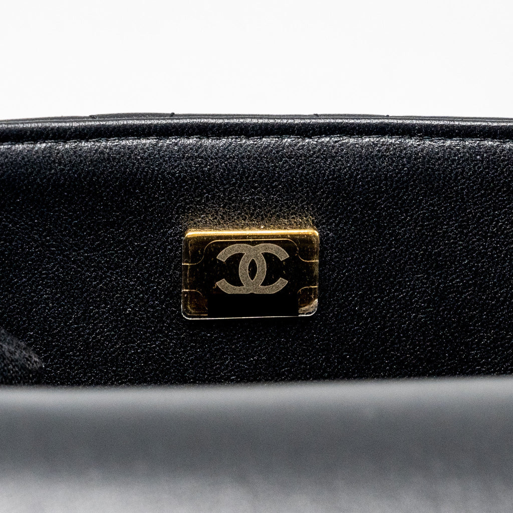 CHANEL TOP HANDLE MINI RECTANGULAR FLAP BAG LAMBSKIN BLACK LGHW (MICROCHIP)