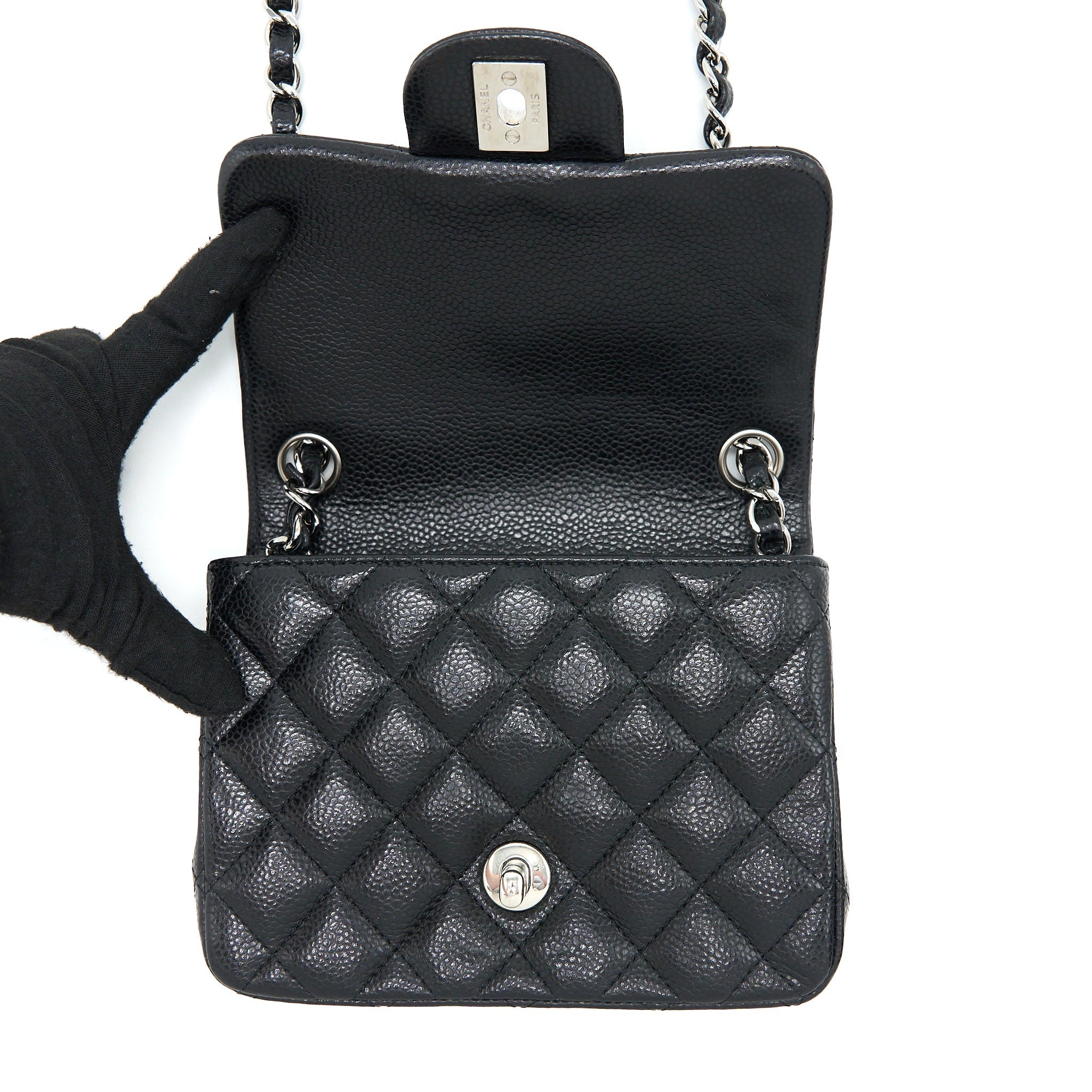 CHANEL CLASSIC MINI SQUARE FLAP BAG CAVIAR BLACK SHW