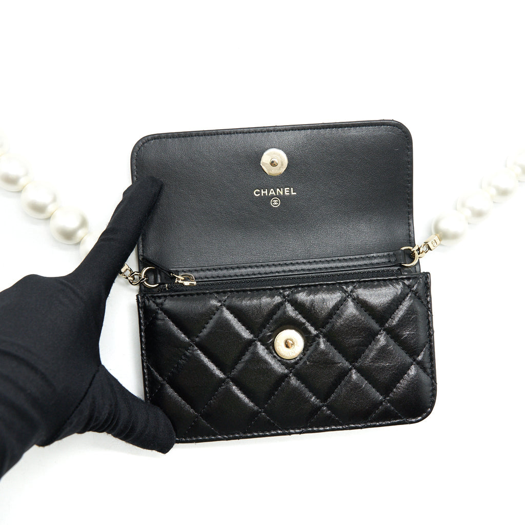CHANEL GIANT PEARL CLUTCH WITH CHAIN CALFSKIN BLACK LGHW