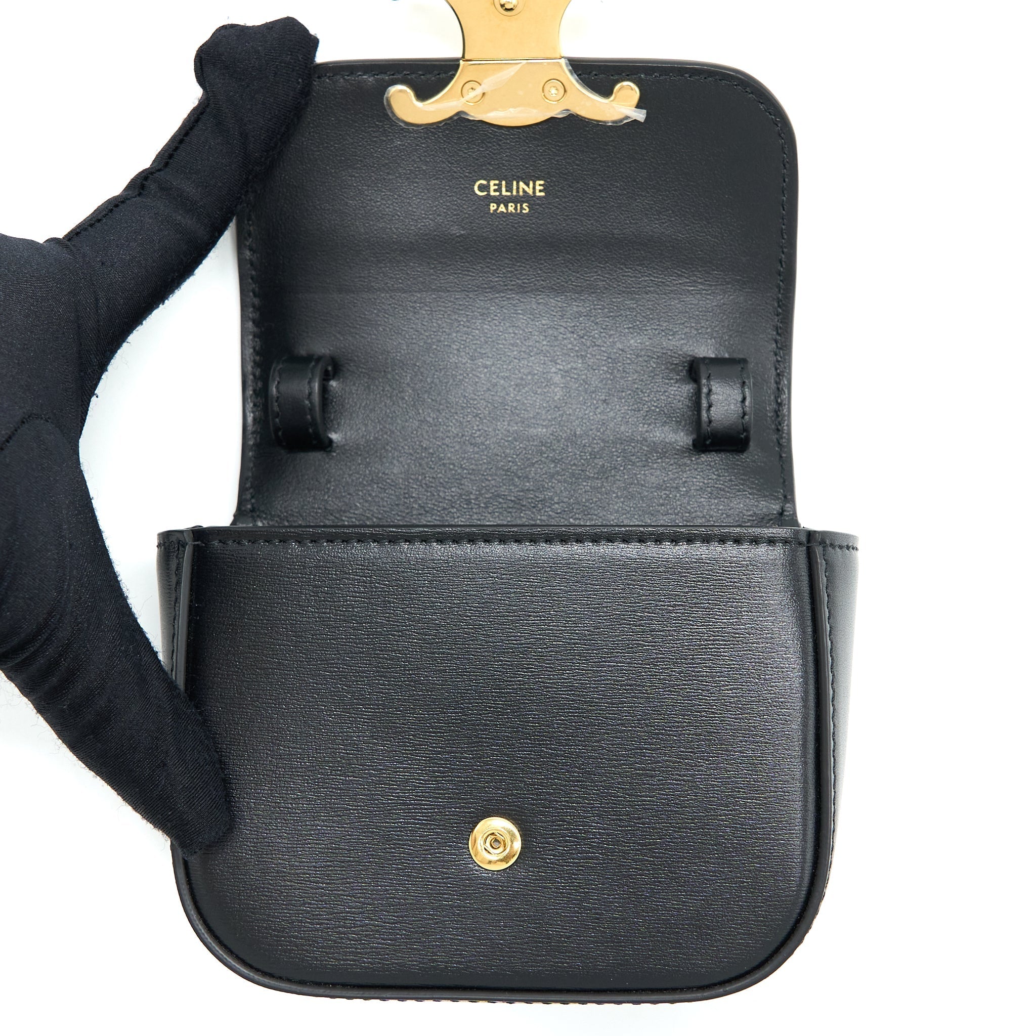 CELINE MINI TRIOMPHE IN SHINY CALFSKIN BLACK GHW