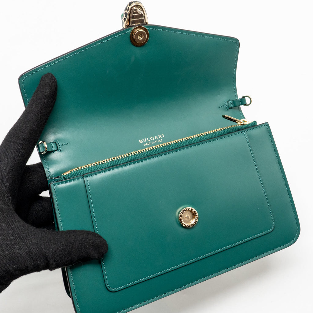 BVLGARI SERPENTI FOREVER WALLET ON CHAIN CALFSKIN GREEN LGHW