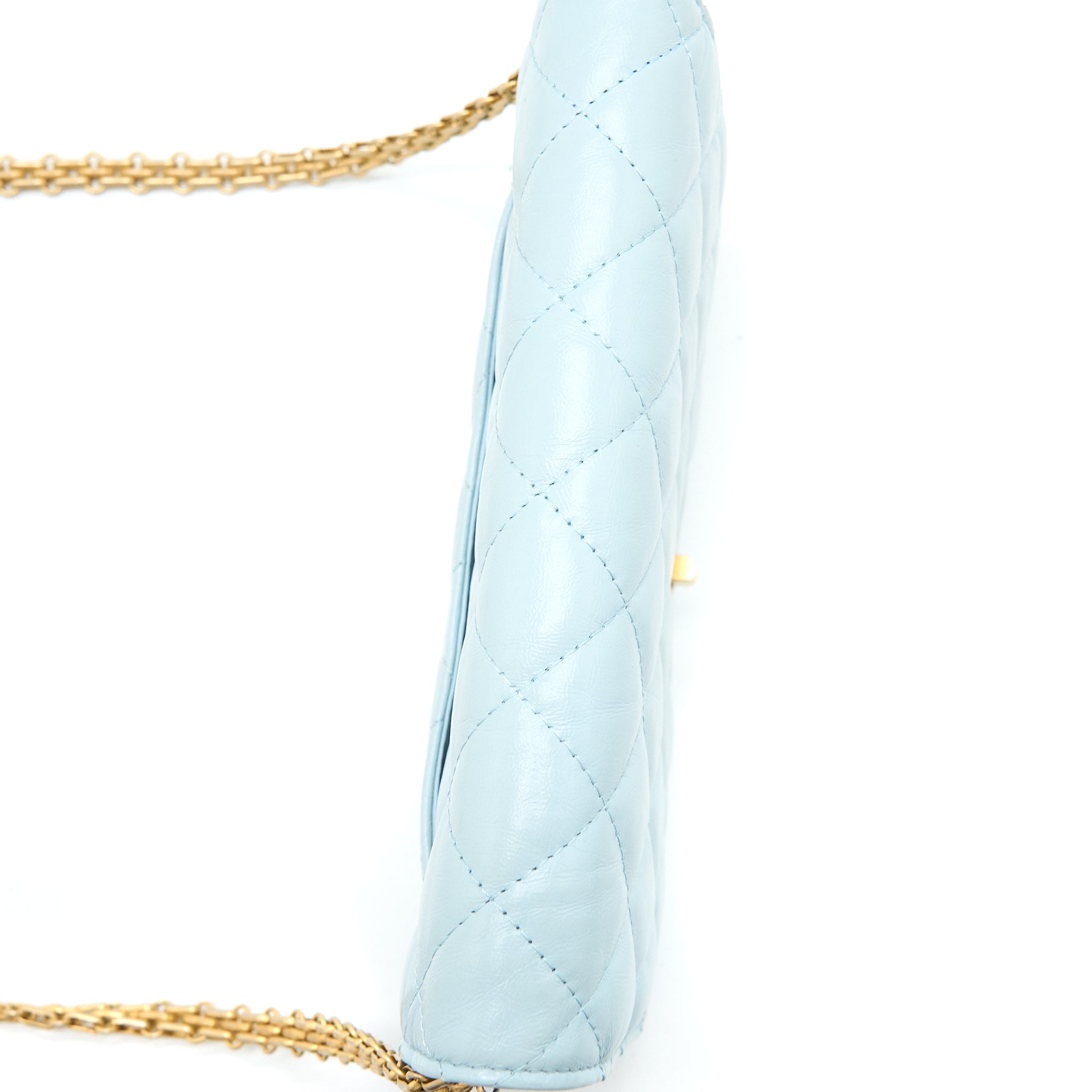 CHANEL 2.55 REISSUE WALLET ON CHAIN AGED CALFSKIN LIGHT BLUE BRUSHED GHW (MICROCHIP)