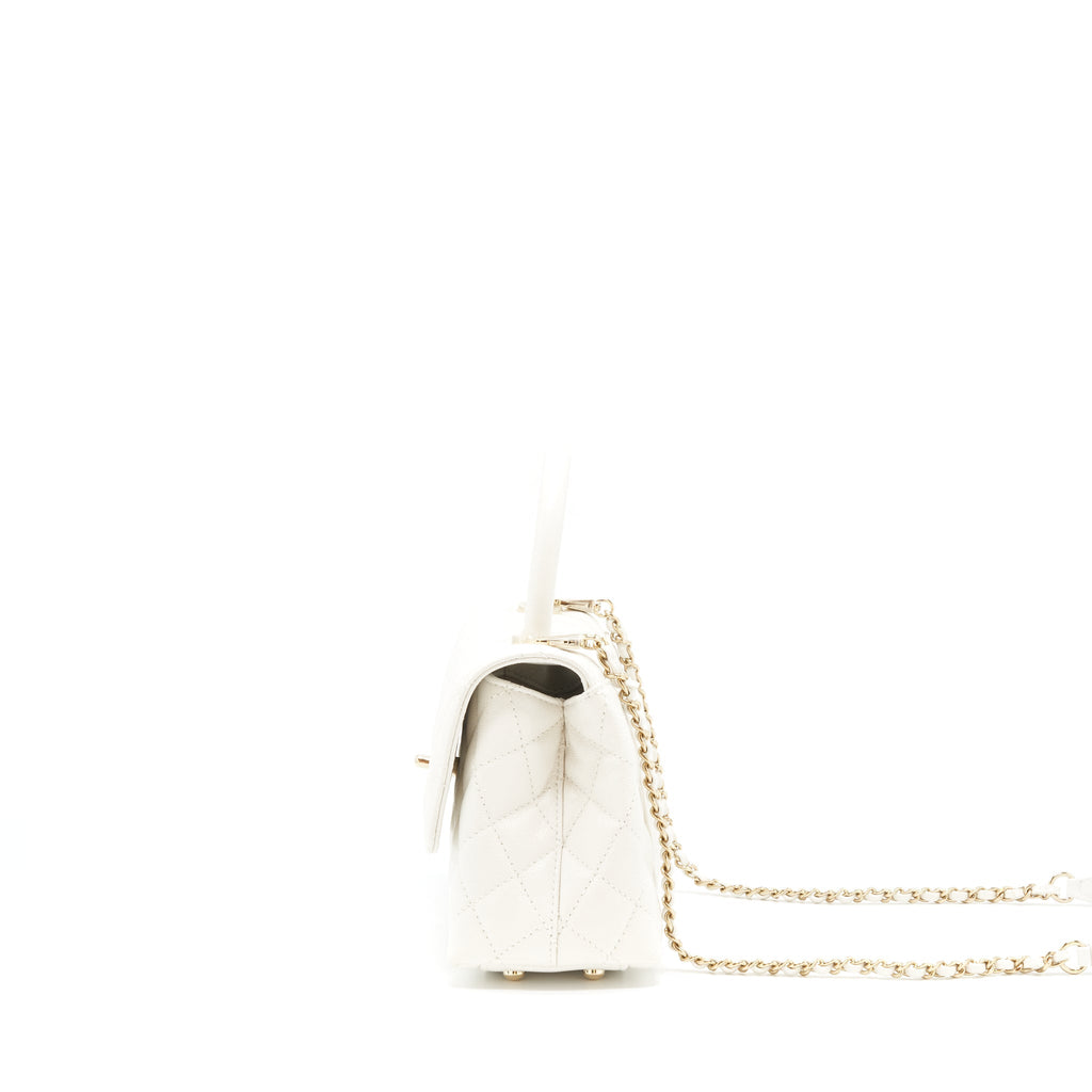 CHANEL SMALL COCO HANDLE CAVIAR WHITE LGHW (MICROCHIP)