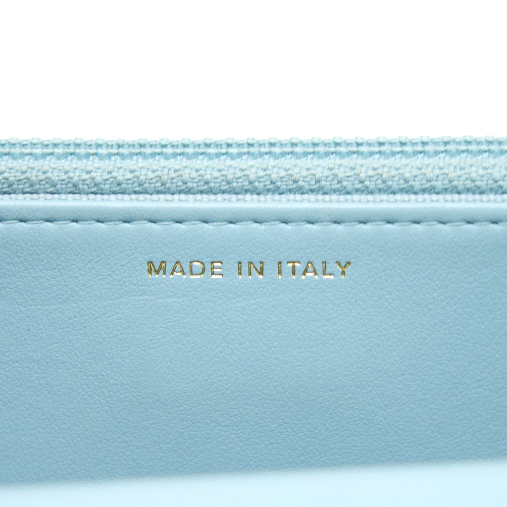 CHANEL 2.55 REISSUE WALLET ON CHAIN AGED CALFSKIN LIGHT BLUE BRUSHED GHW (MICROCHIP)
