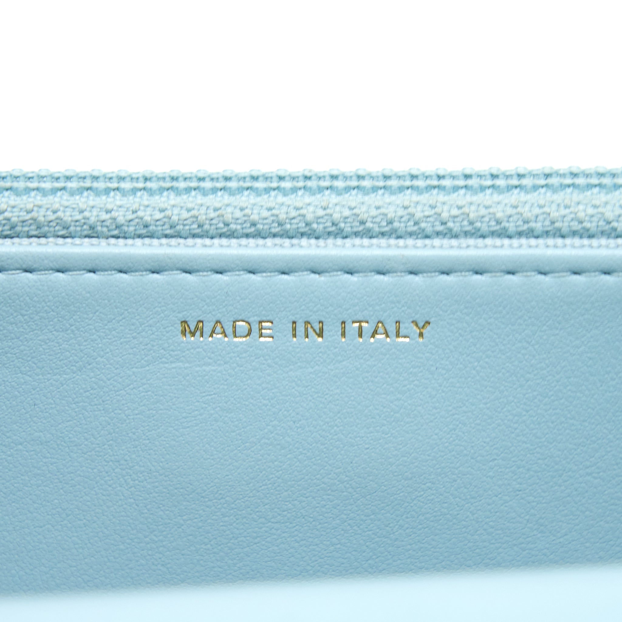 CHANEL 2.55 REISSUE WALLET ON CHAIN AGED CALFSKIN LIGHT BLUE BRUSHED GHW (MICROCHIP)