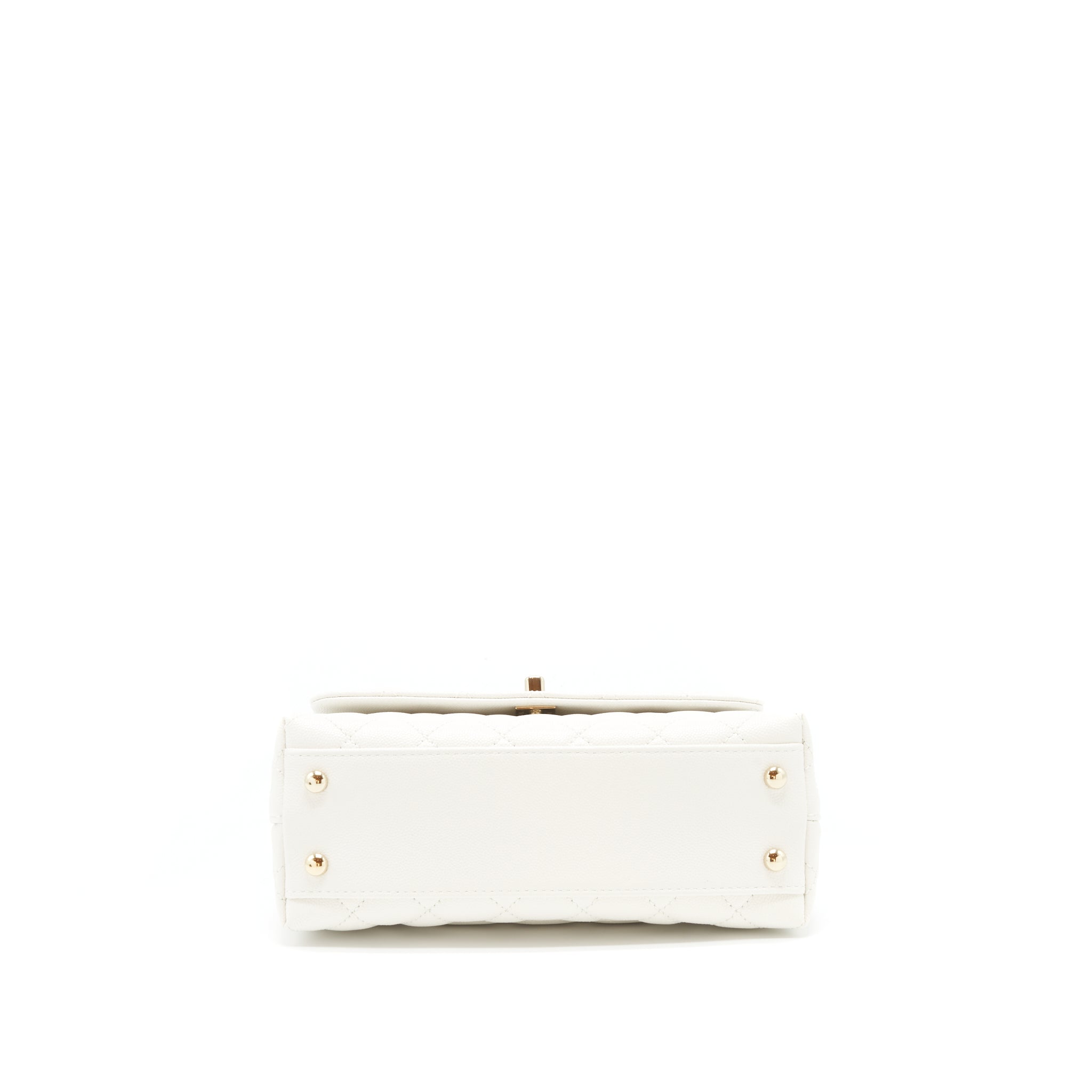 CHANEL SMALL COCO HANDLE CAVIAR WHITE LGHW (MICROCHIP)